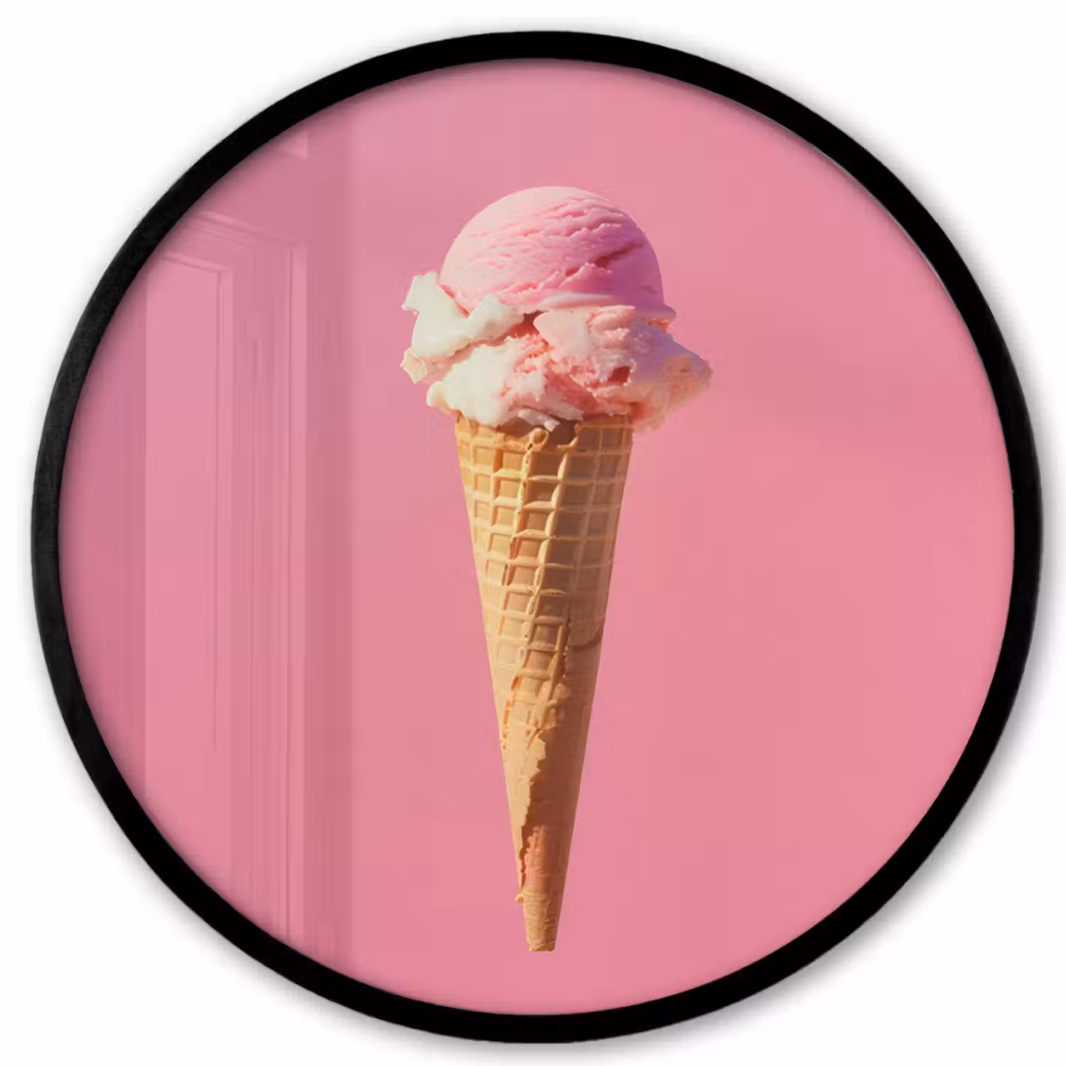 Hoorntje - Schepijs - Roze Fotolijst rond zonder passe partout klein -3d