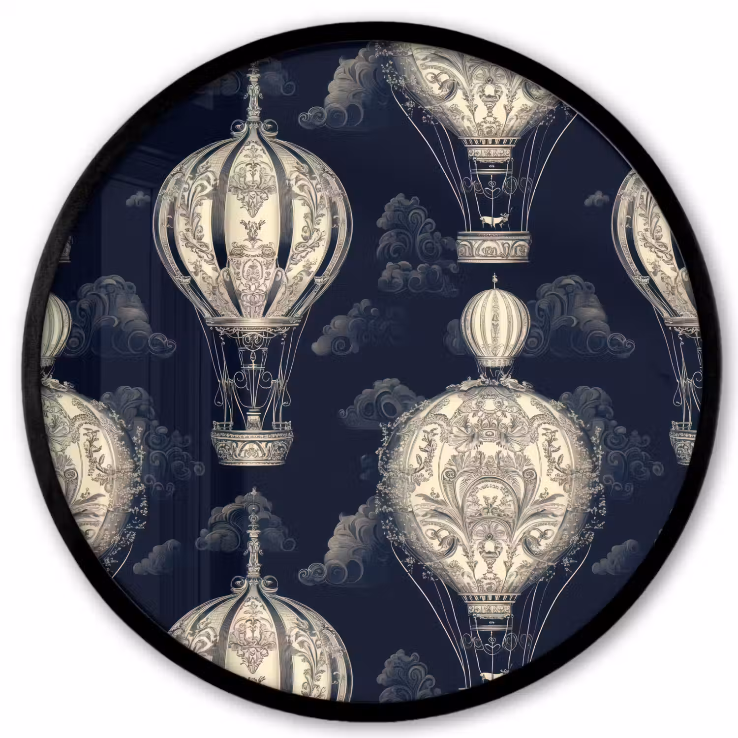 Luchtballonnen - Wolken - Patroon - Donkerblauw Fotolijst rond zonder passe partout klein 856 -3d