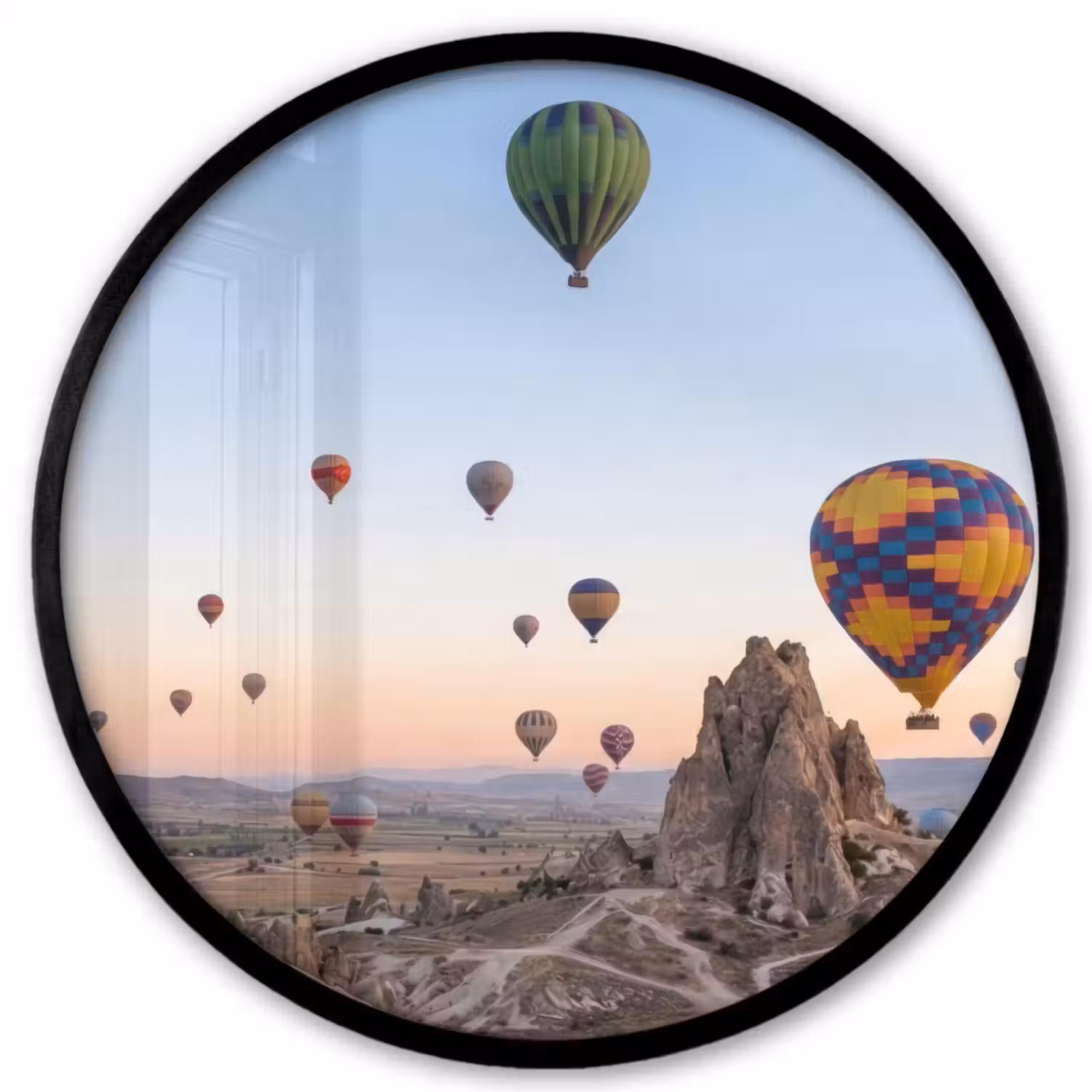 Luchtballonnen - Rotsen - Zonsopgang Fotolijst rond zonder passe partout klein -3d