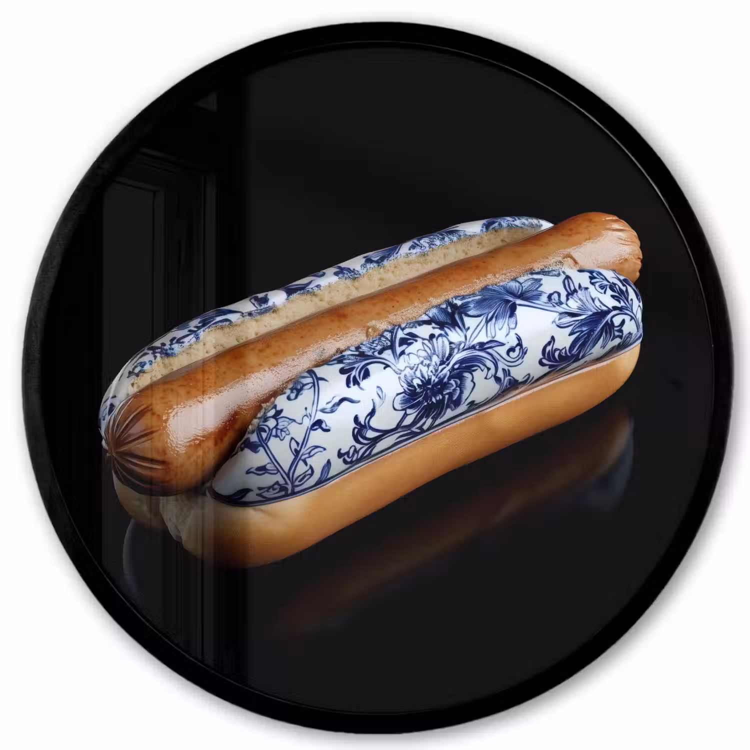 Hotdog - Porselein - Delfts blauw - Eten Fotolijst rond zonder passe partout klein -3d