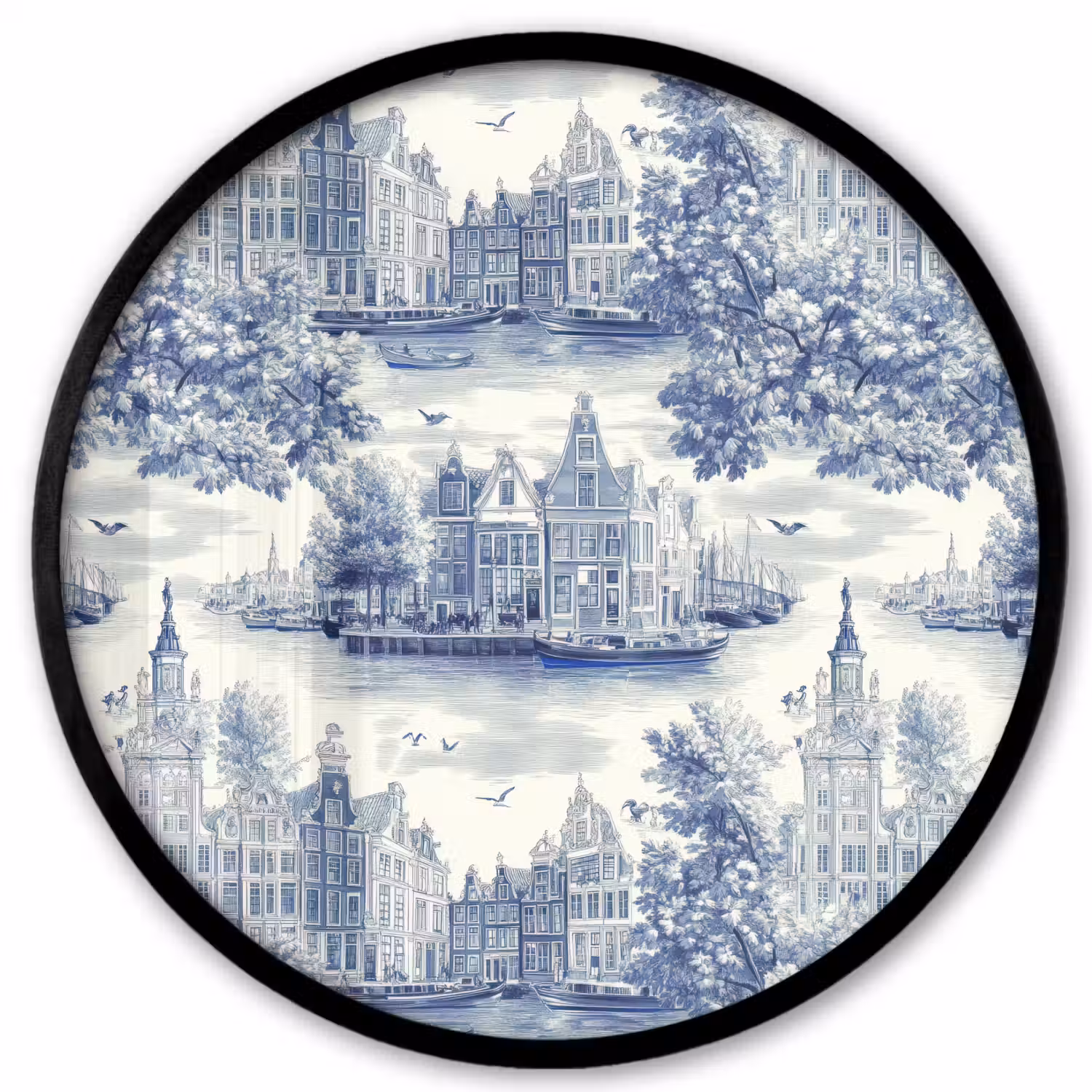 Huizen - Bomen - Water - Vogels - Blauw Fotolijst rond zonder passe partout klein 856 -3d