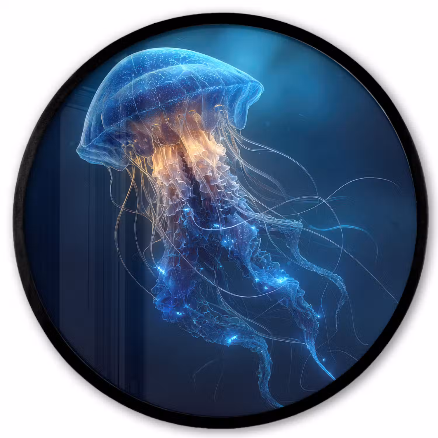 Kwal - Lichtgevend - Tentakels - Blauw Fotolijst rond zonder passe partout klein -3d