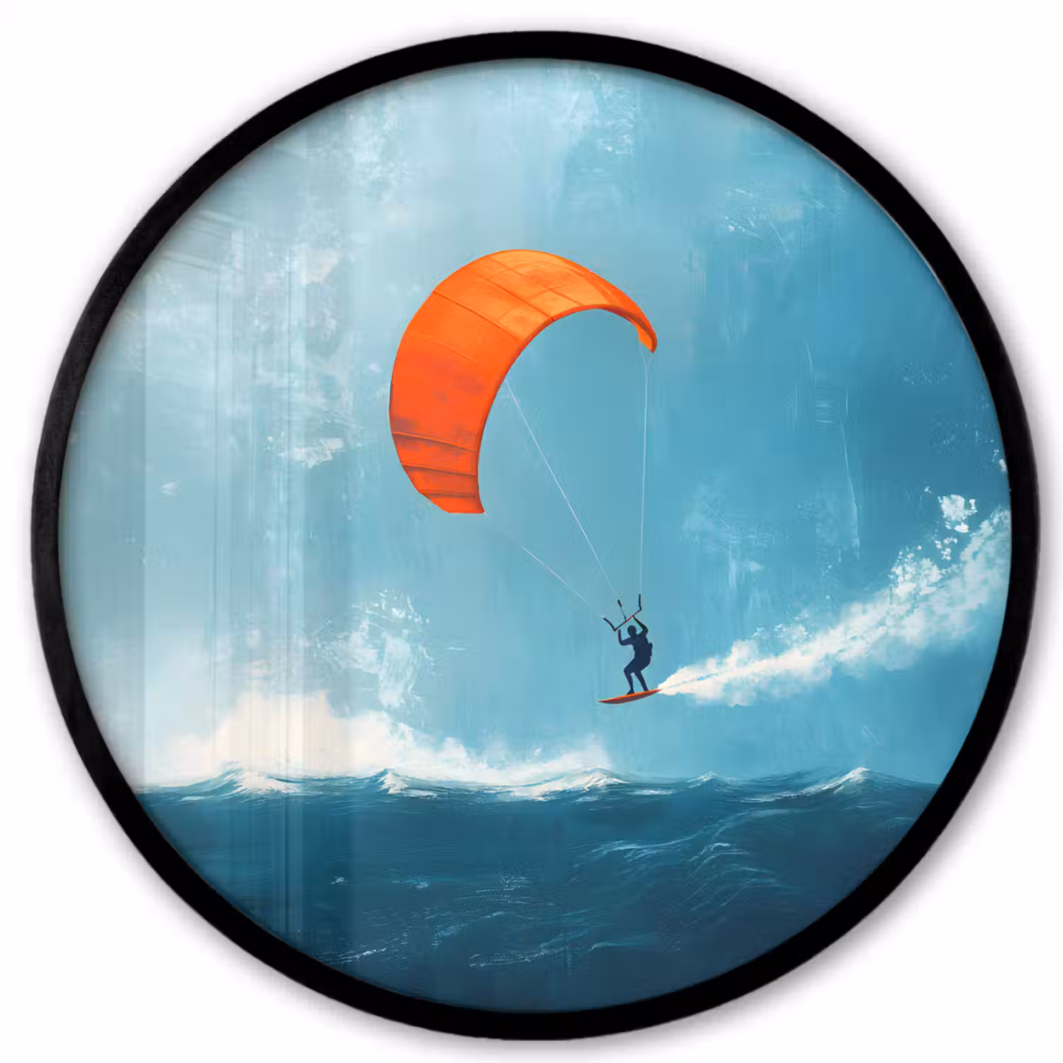 Kitesurfer - Oranje - Zee - Lucht Fotolijst rond zonder passe partout klein -3d