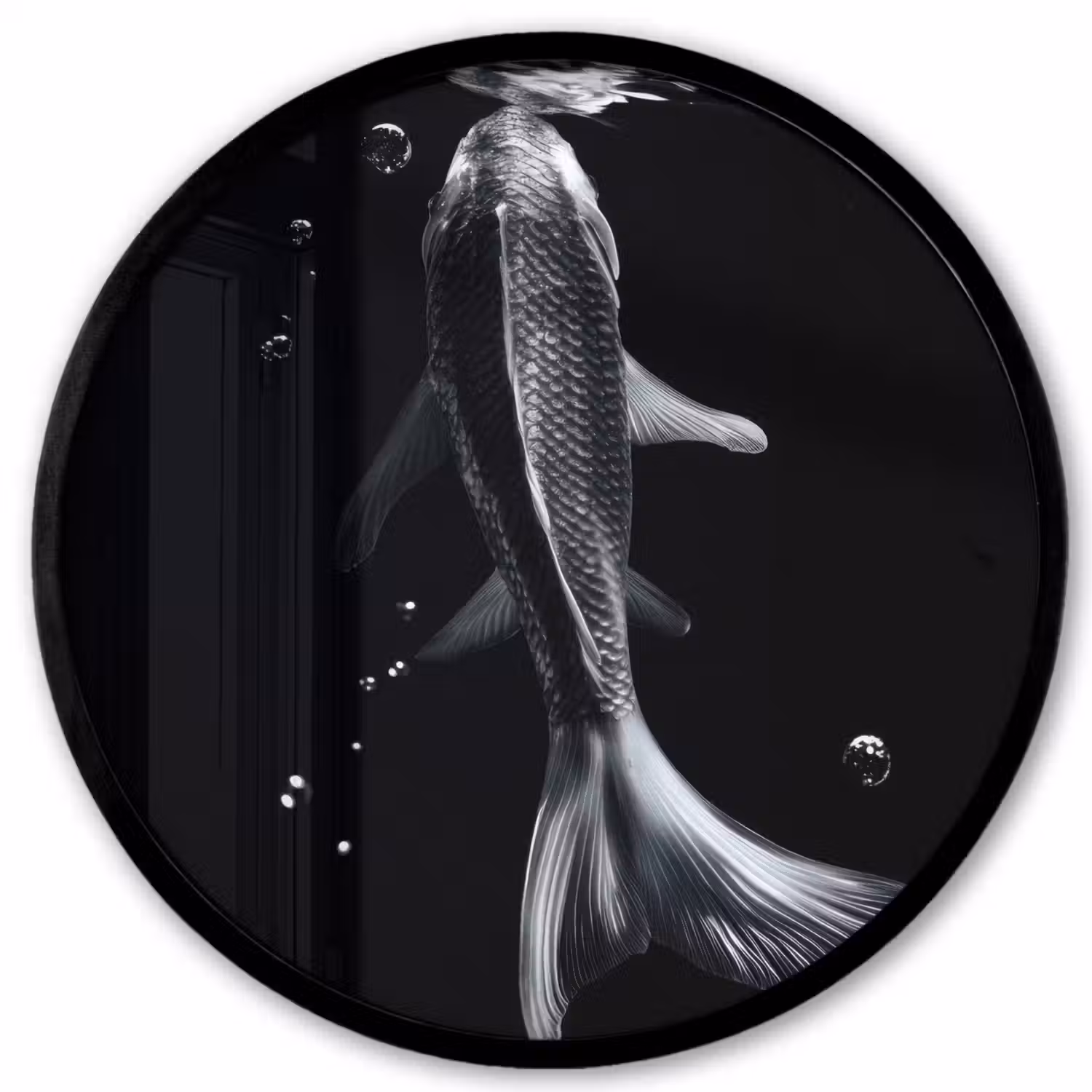 Koi - Vissen - Water - Zwart Fotolijst rond zonder passe partout klein -3d