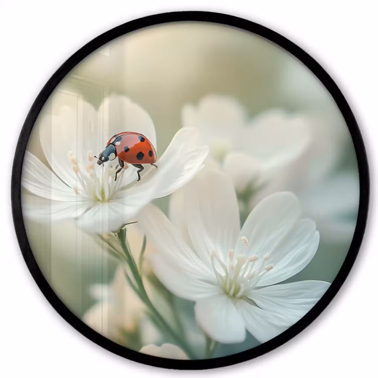 Lieveheersbeestje - Bloemen - Wit Fotolijst rond zonder passe partout klein -3d