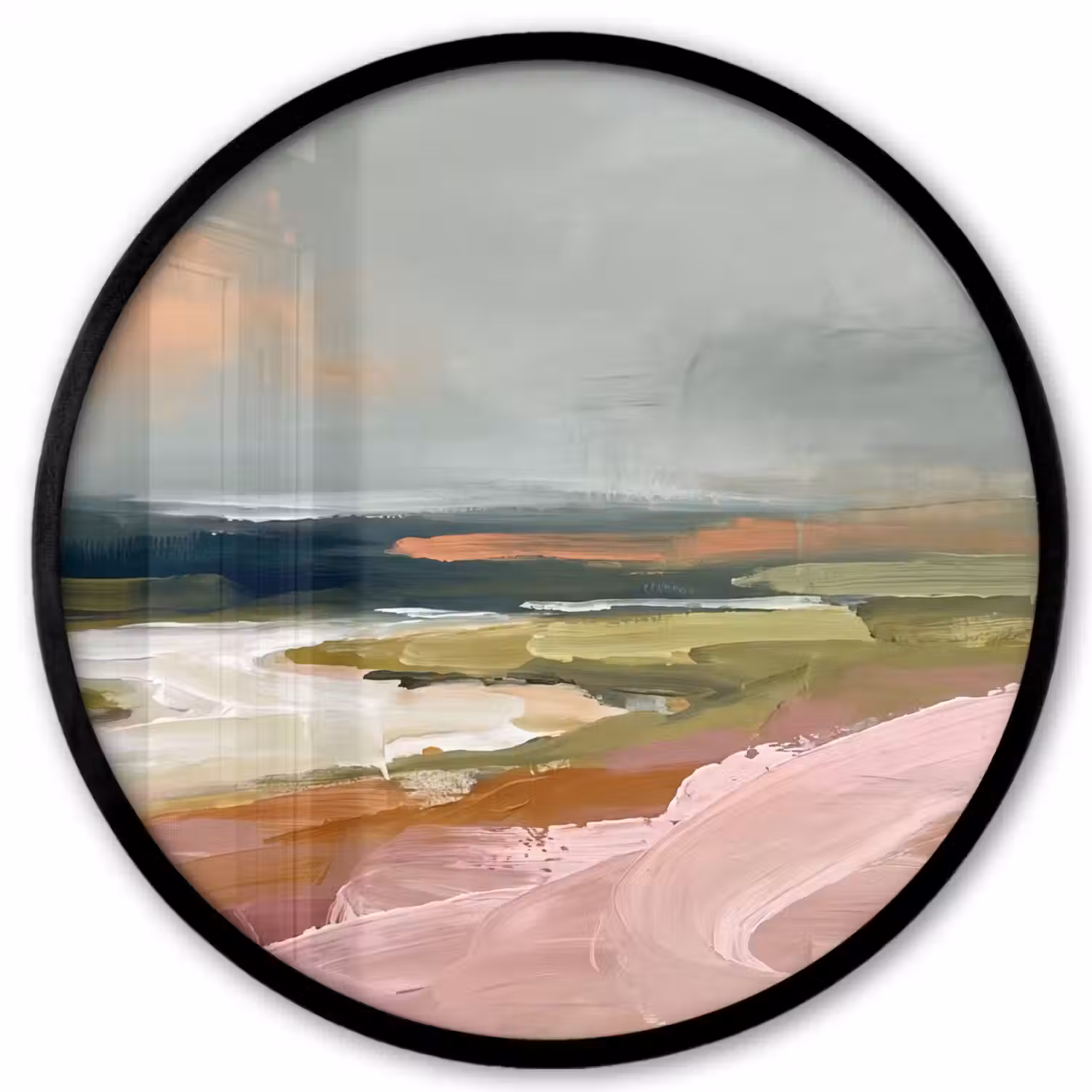 Landschap - Rivier - Abstract - Roze - Groen Fotolijst rond zonder passe partout klein -3d