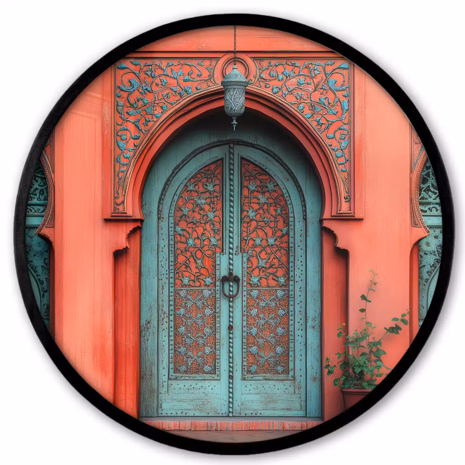 Lantaarn - Deur - Turquoise Fotolijst rond zonder passe partout klein -3d