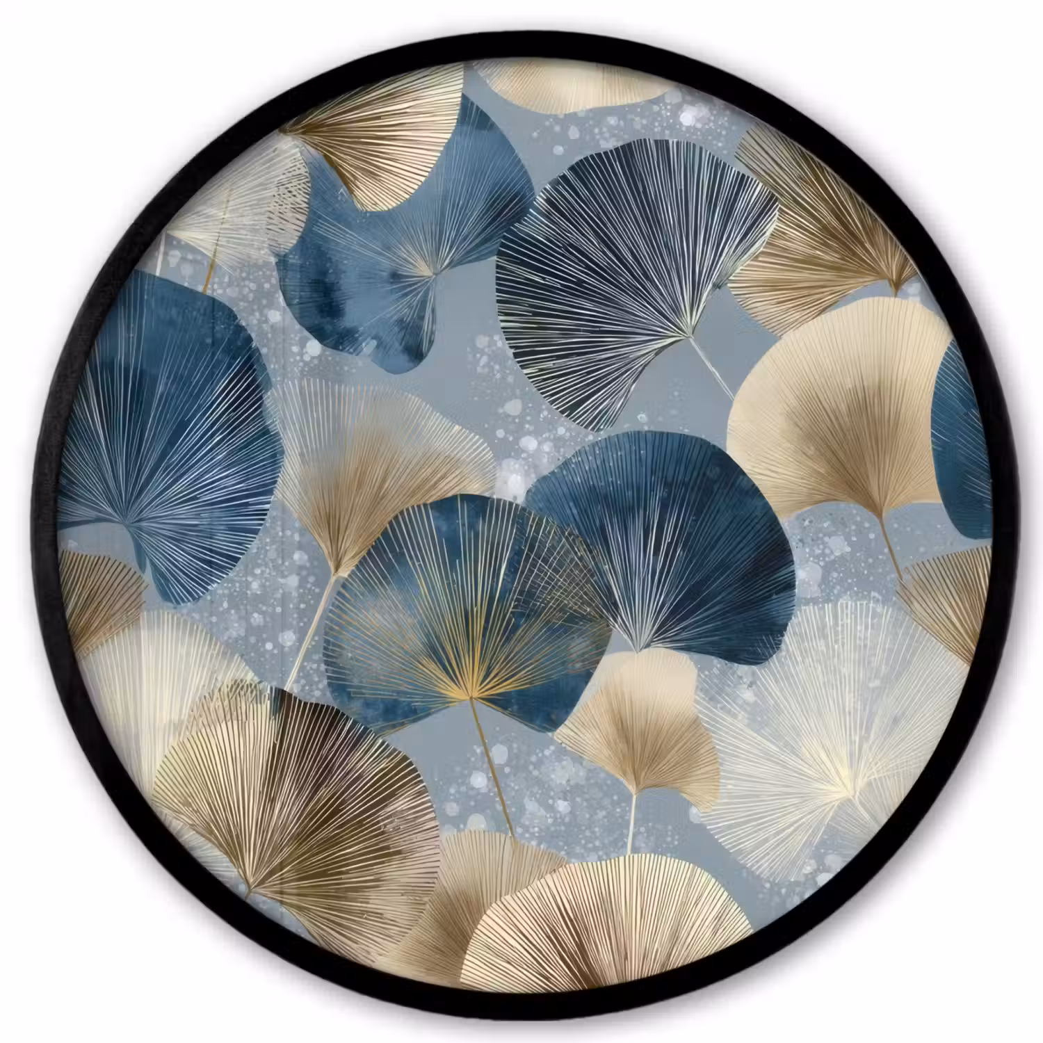 Bladeren - Abstract - Goud - Blauw Fotolijst rond zonder passe partout klein -3d