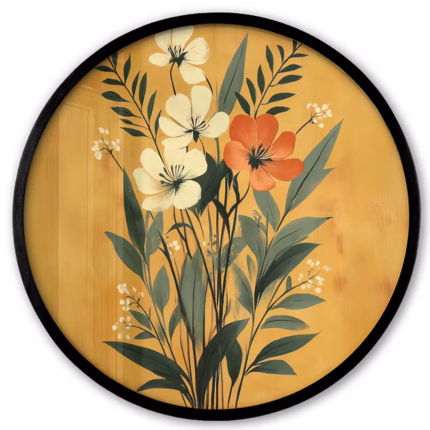 Bladeren - Boeket - Bloemen - Geel Fotolijst rond zonder passe partout klein -3d