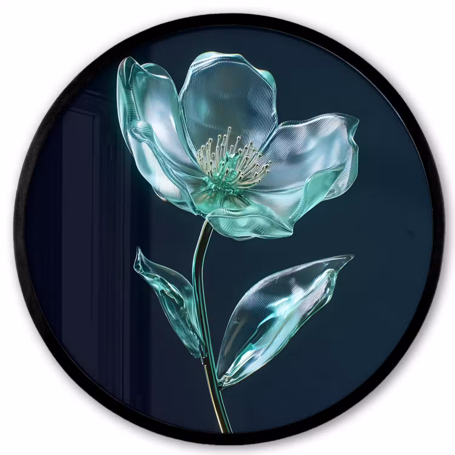 Bladeren - Bloem - Glazen - Donkerblauw Fotolijst rond zonder passe partout klein -3d