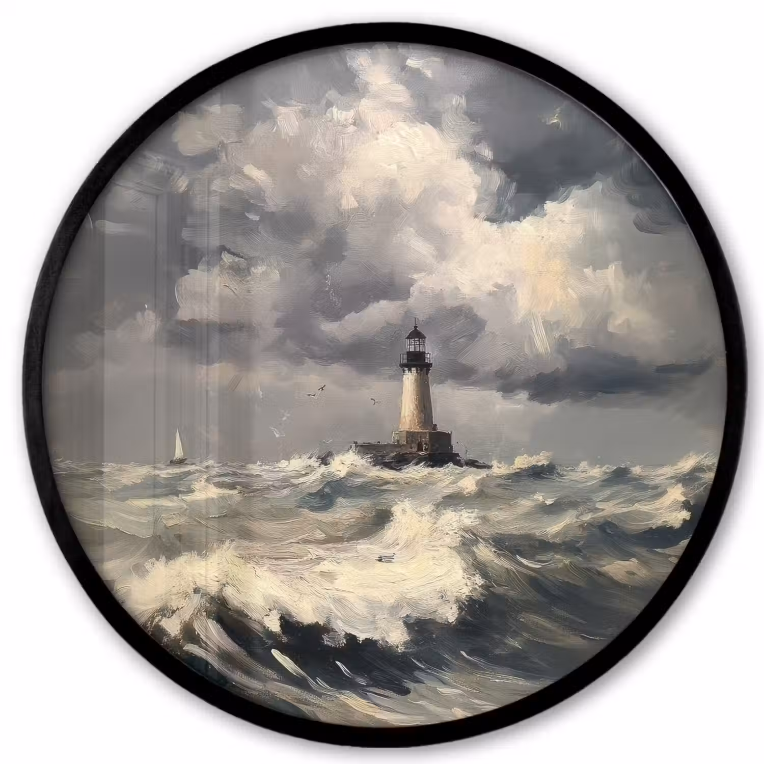 Vuurtoren - Golven - Storm Fotolijst rond zonder passe partout klein -3d