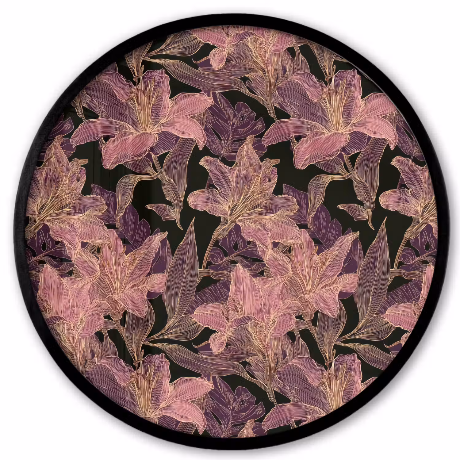 Lelies - Patroon - Paars - Goud Fotolijst rond zonder passe partout klein 856 -3d