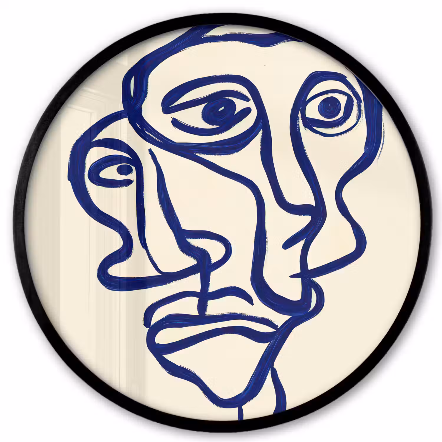 Lijntekening - Overlappende gezichten - Donkerblauw Fotolijst rond zonder passe partout klein -3d