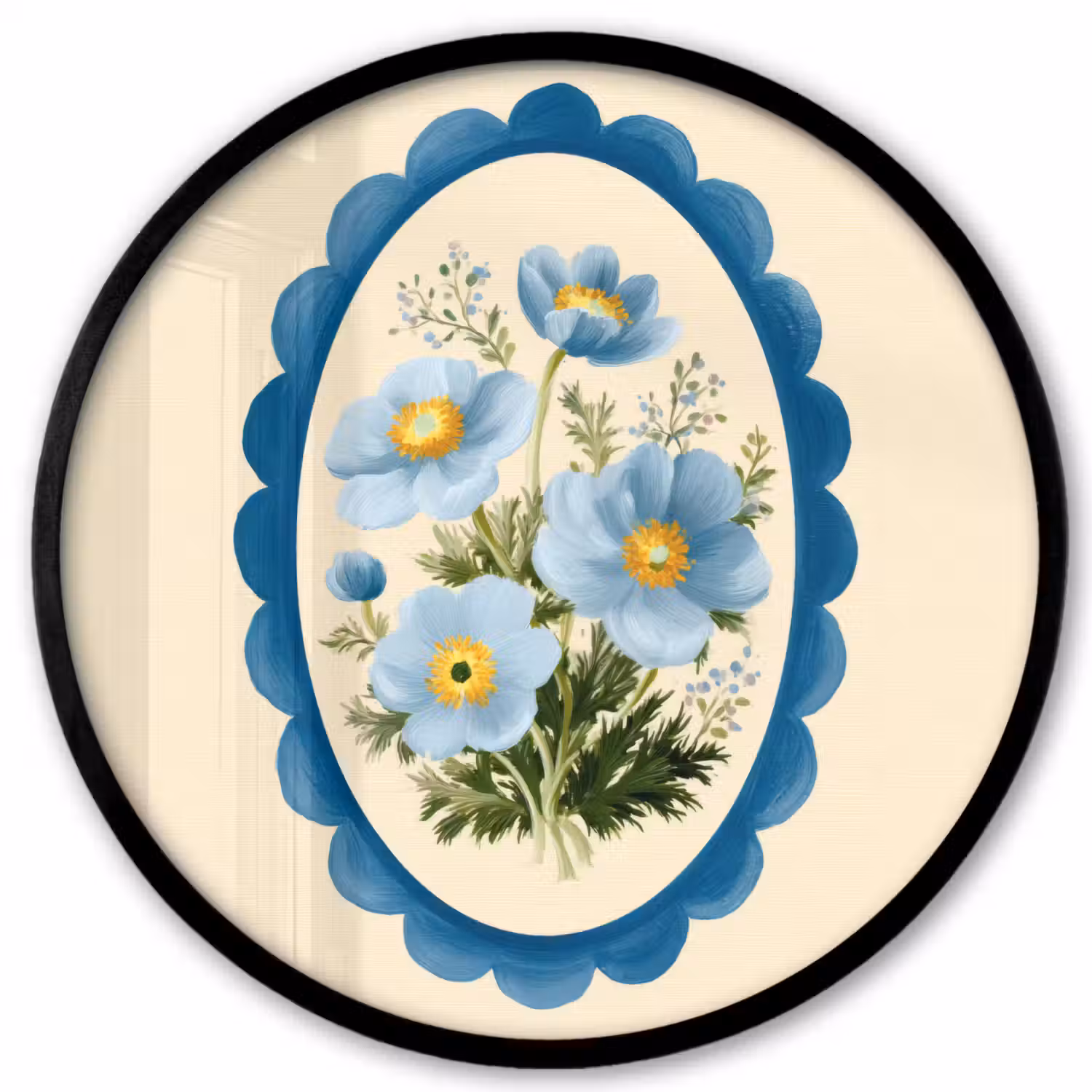 Lijst - Bloemen - Lichtblauw - Illustratie Fotolijst rond zonder passe partout klein -3d