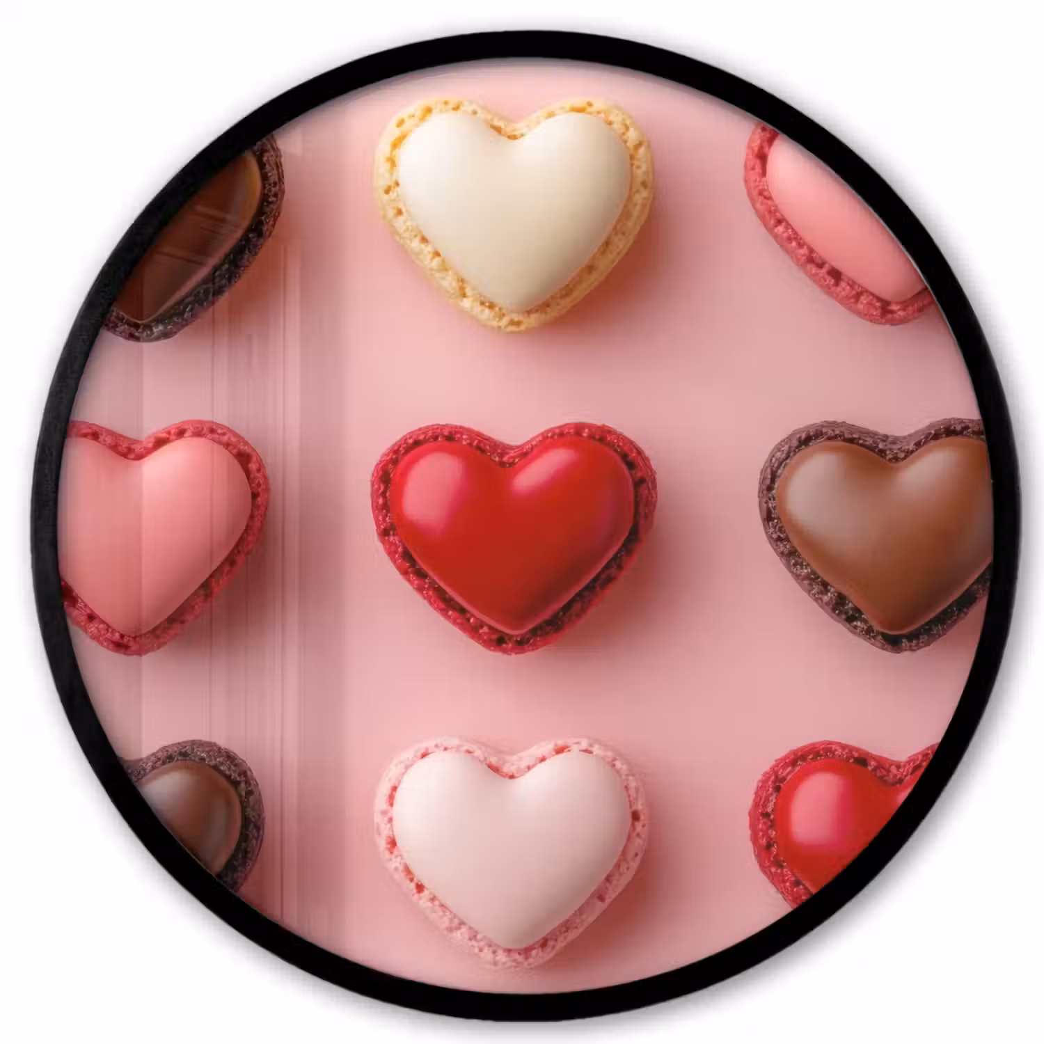 Macarons - Hartjes - Kleurrijk - Roze Fotolijst rond zonder passe partout klein -3d