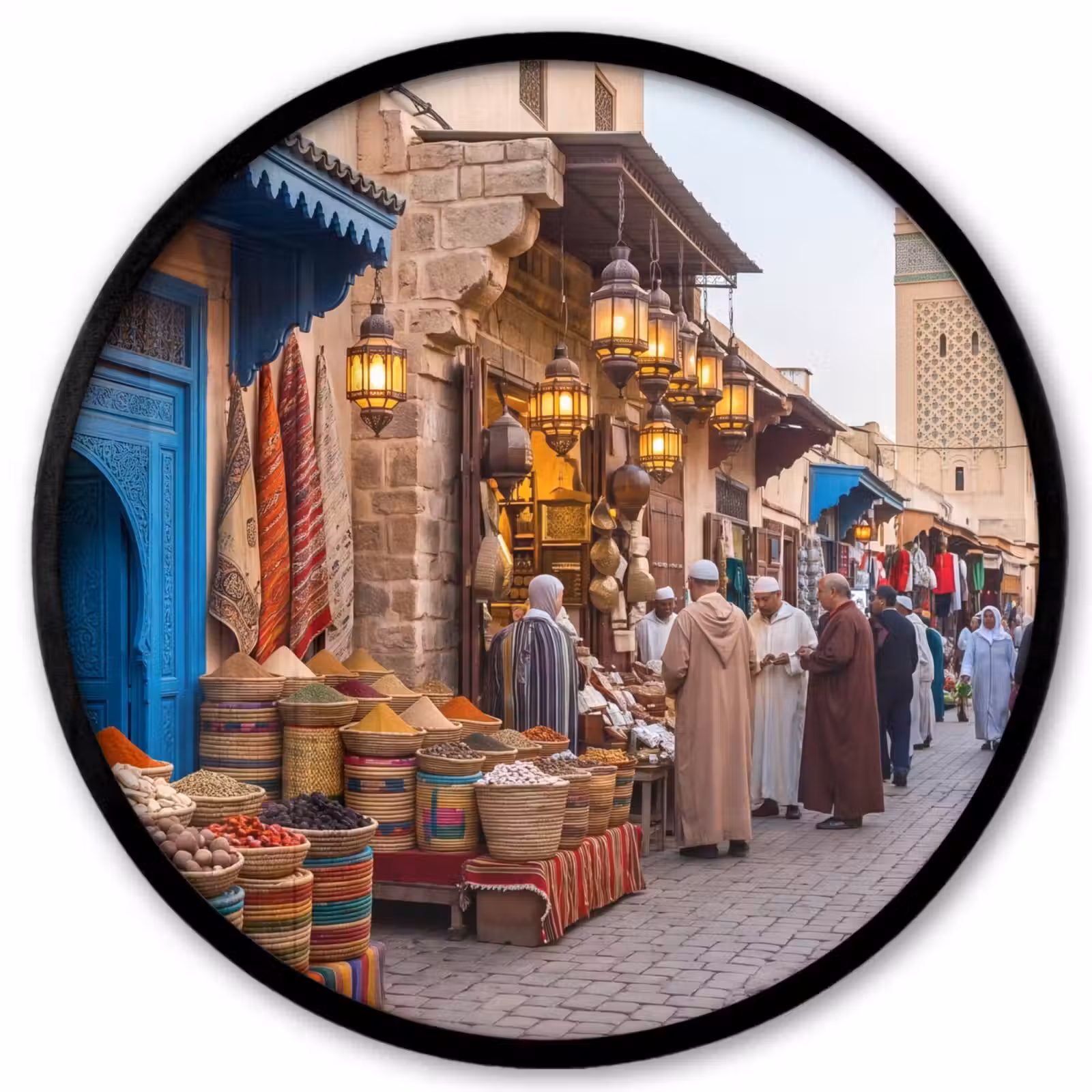 Photo Frame Round - Market - Oriental - Colorful - Markt - Oosters - Kleurrijk Fotolijst rond zonder passe partout klein