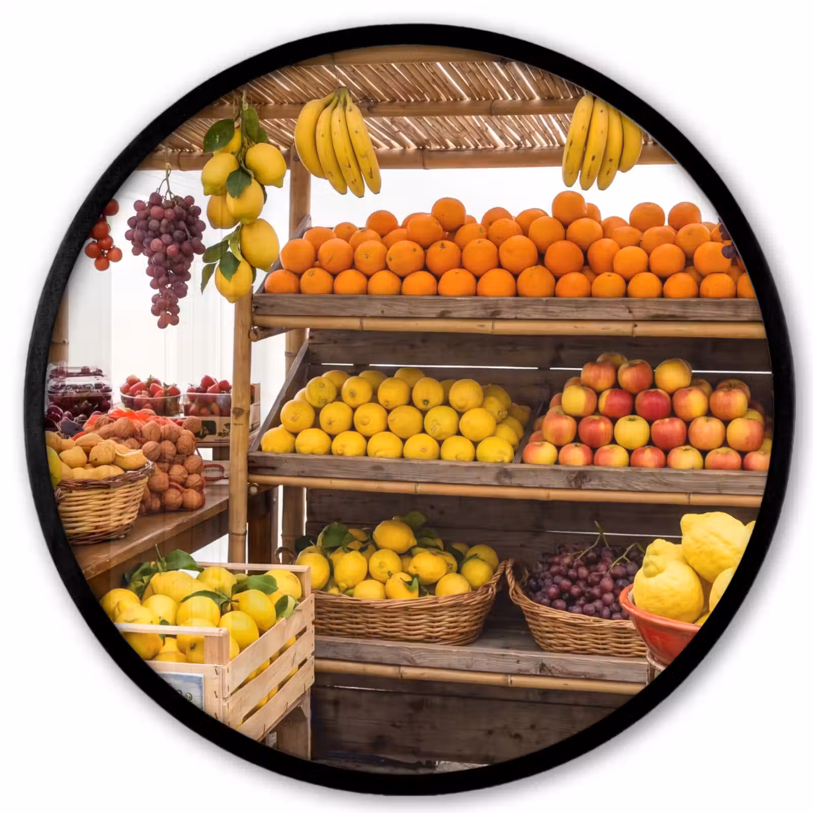 Photo Frame Round - Market Stall - Fruit - Fresh - Marktkraam - Fruit - Vers Fotolijst rond zonder passe partout klein