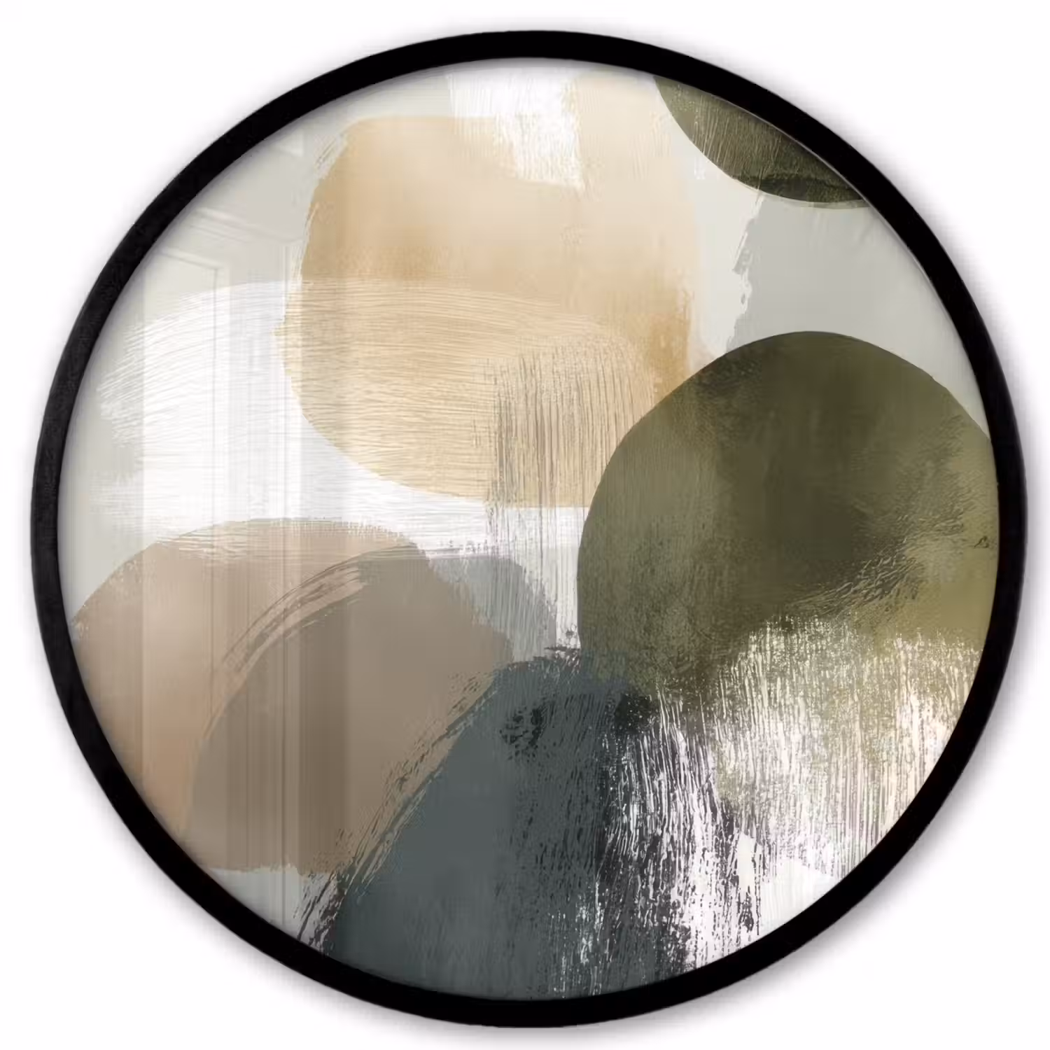 Minimalistisch - Cirkels - Penseelstreken - Beige Fotolijst rond zonder passe partout klein -3d