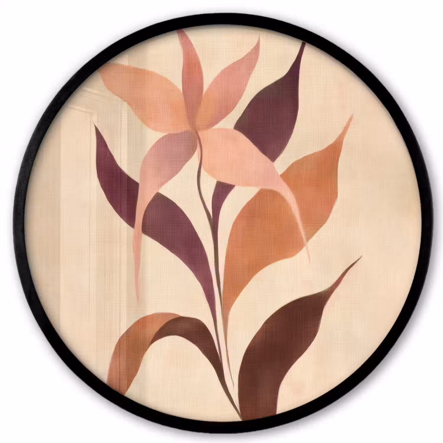 Minimalistisch - Bloem - Bladeren - Beige Fotolijst rond zonder passe partout klein -3d