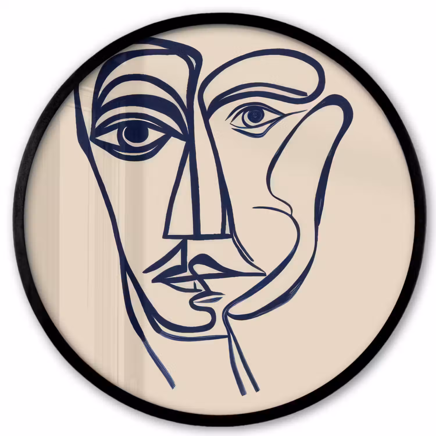 Minimalistisch - Lijnillustratie - Beige - Donkerblauw Fotolijst rond zonder passe partout klein -3d