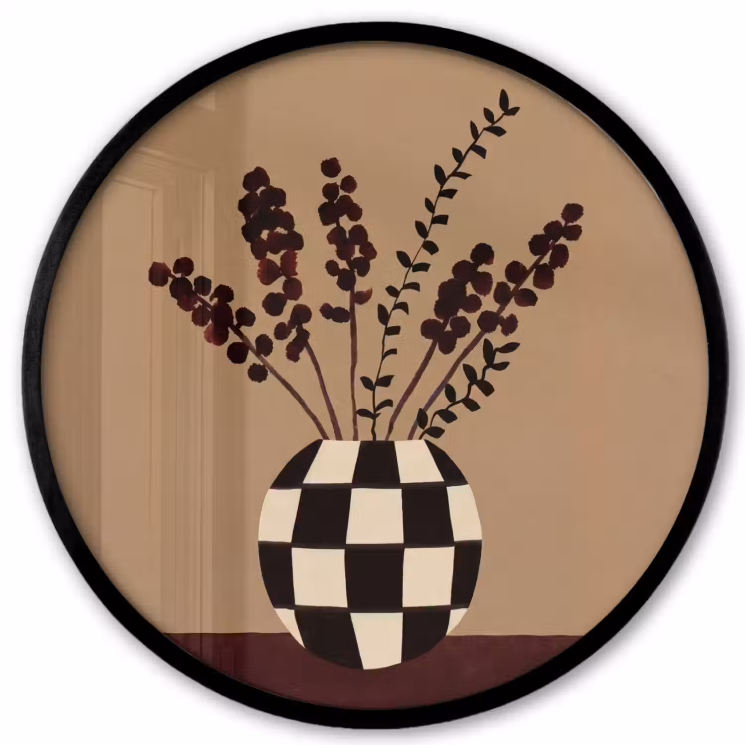 Minimalistisch - Vaas - Bloemen - Bruin Fotolijst rond zonder passe partout klein -3d