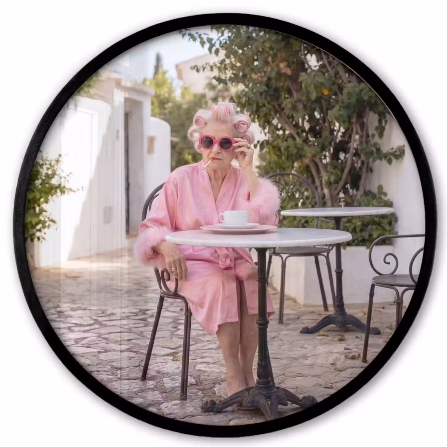 Ochtendjas - Krulspelden - Roze Fotolijst rond zonder passe partout klein -3d