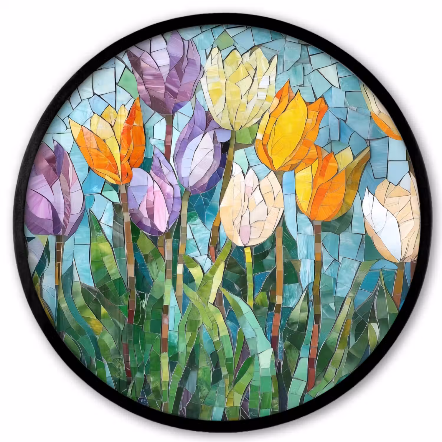 Mozaïek - Veld - Tulpen - Kleurrijk Fotolijst rond zonder passe partout klein -3d