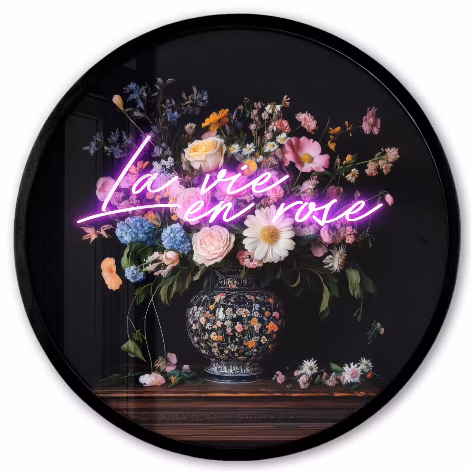Neon - Vaas - Bloemen Fotolijst rond zonder passe partout klein -3d