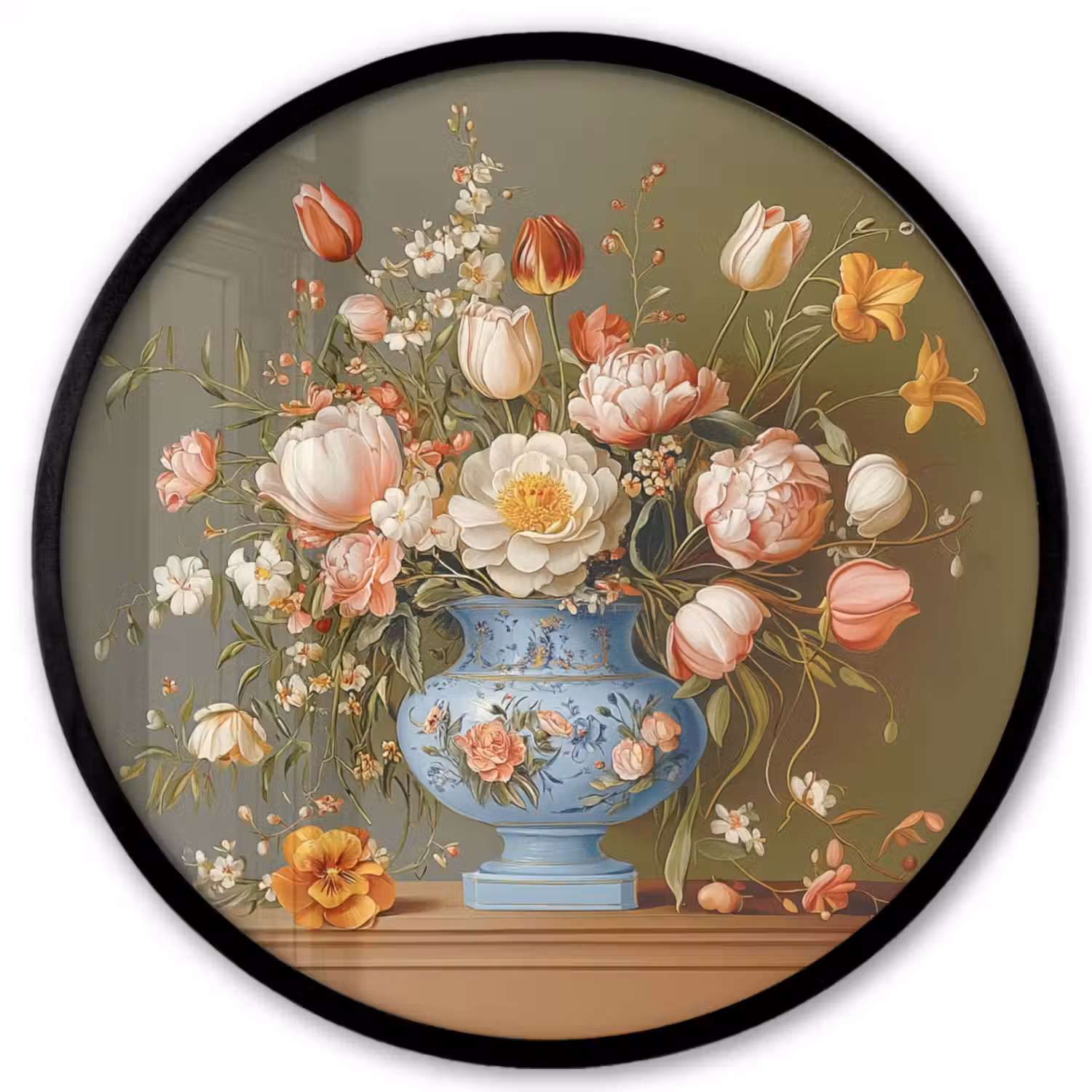 Neutral - Bloemen - Boeket - Vaas Fotolijst rond zonder passe partout klein -3d