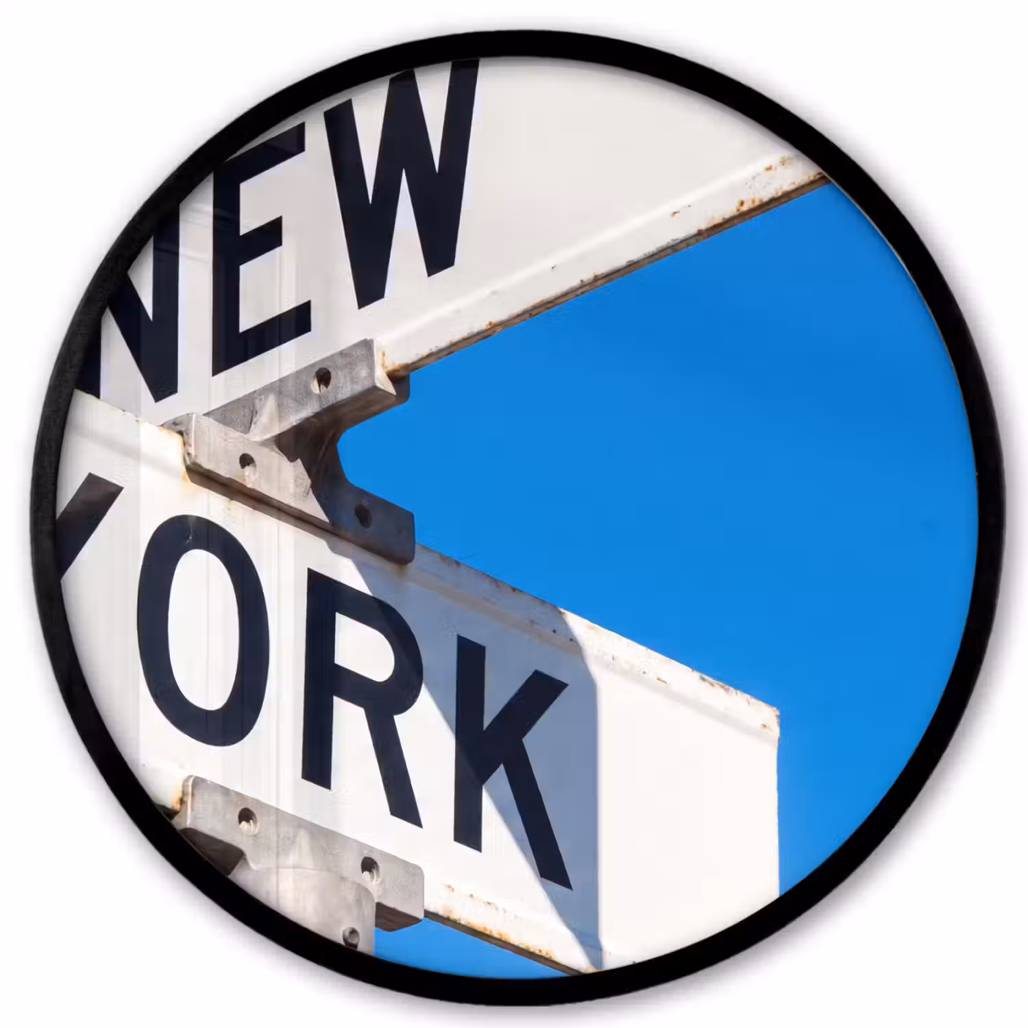New York - Straatbord - Stad - Urban - Blauw Fotolijst rond zonder passe partout klein -3d