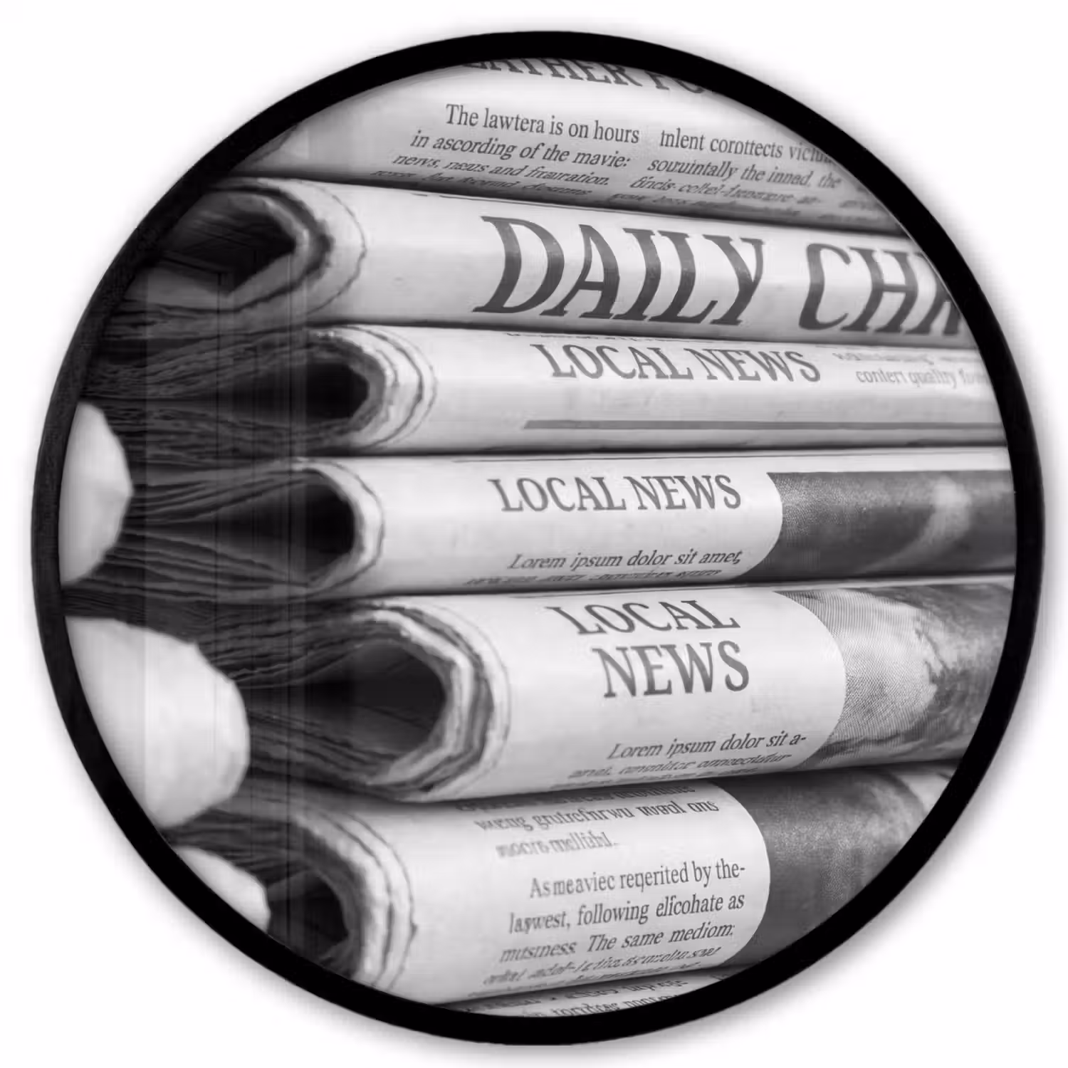 Krant - Stapel - Nieuws - Zwart-wit - Media Fotolijst rond zonder passe partout klein -3d