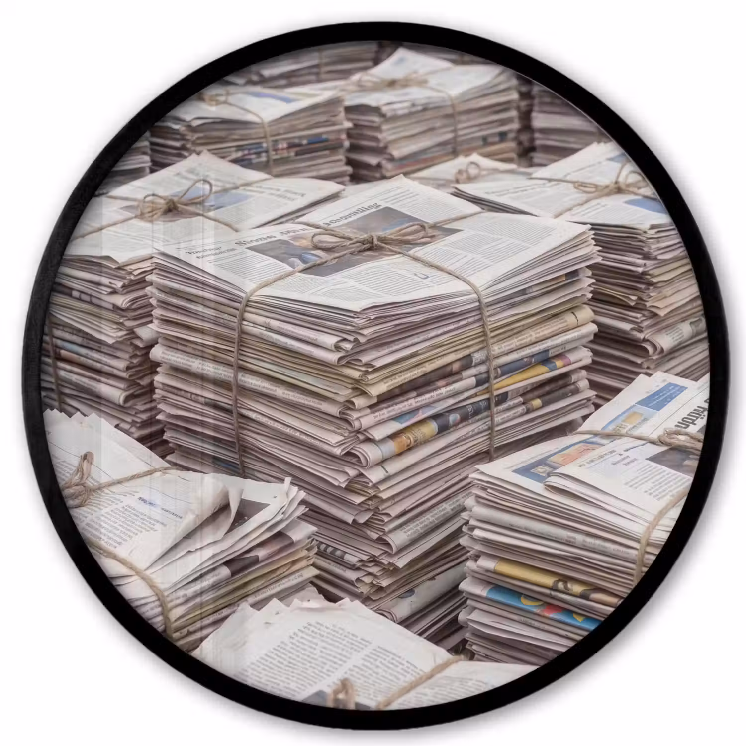 Kranten - Stapels - Touw - Informatie - Vintage Fotolijst rond zonder passe partout klein -3d