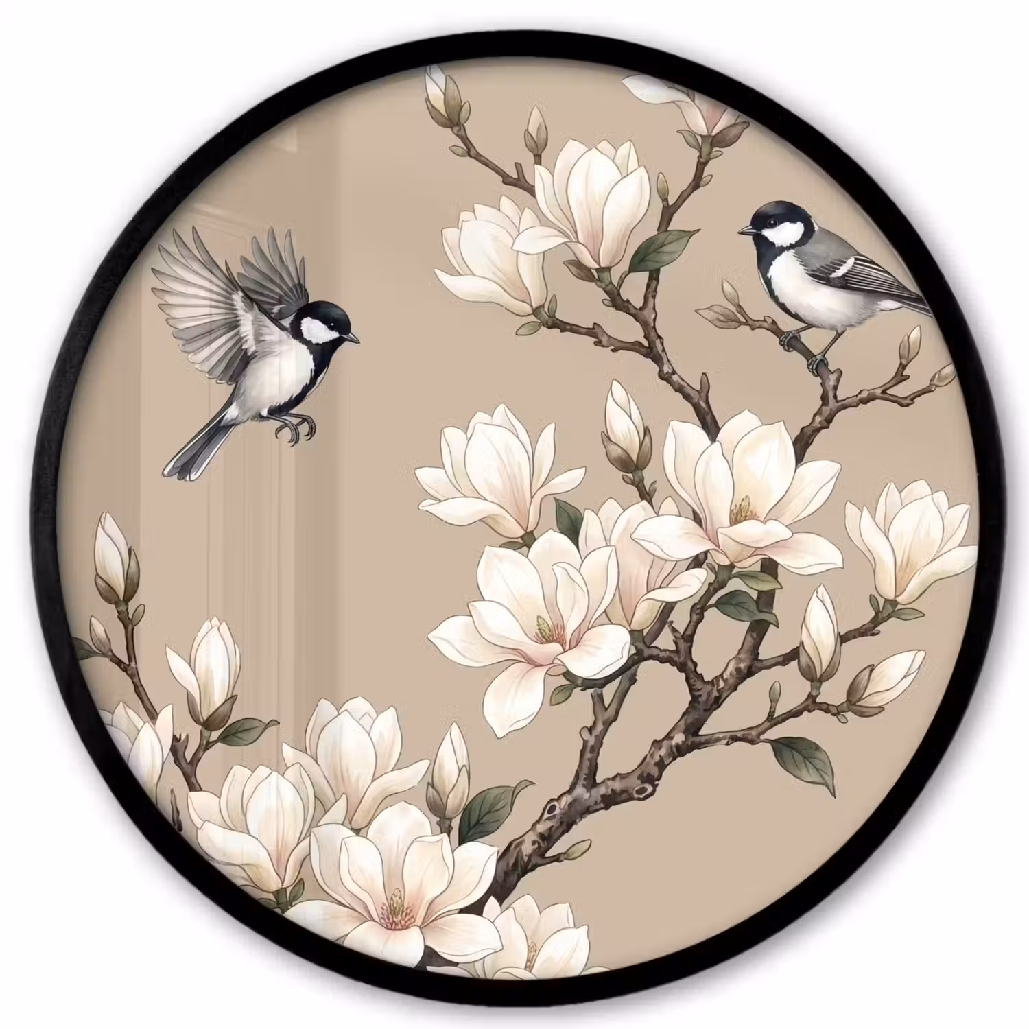 Oosters - Vogels - Beige Fotolijst rond zonder passe partout klein -3d