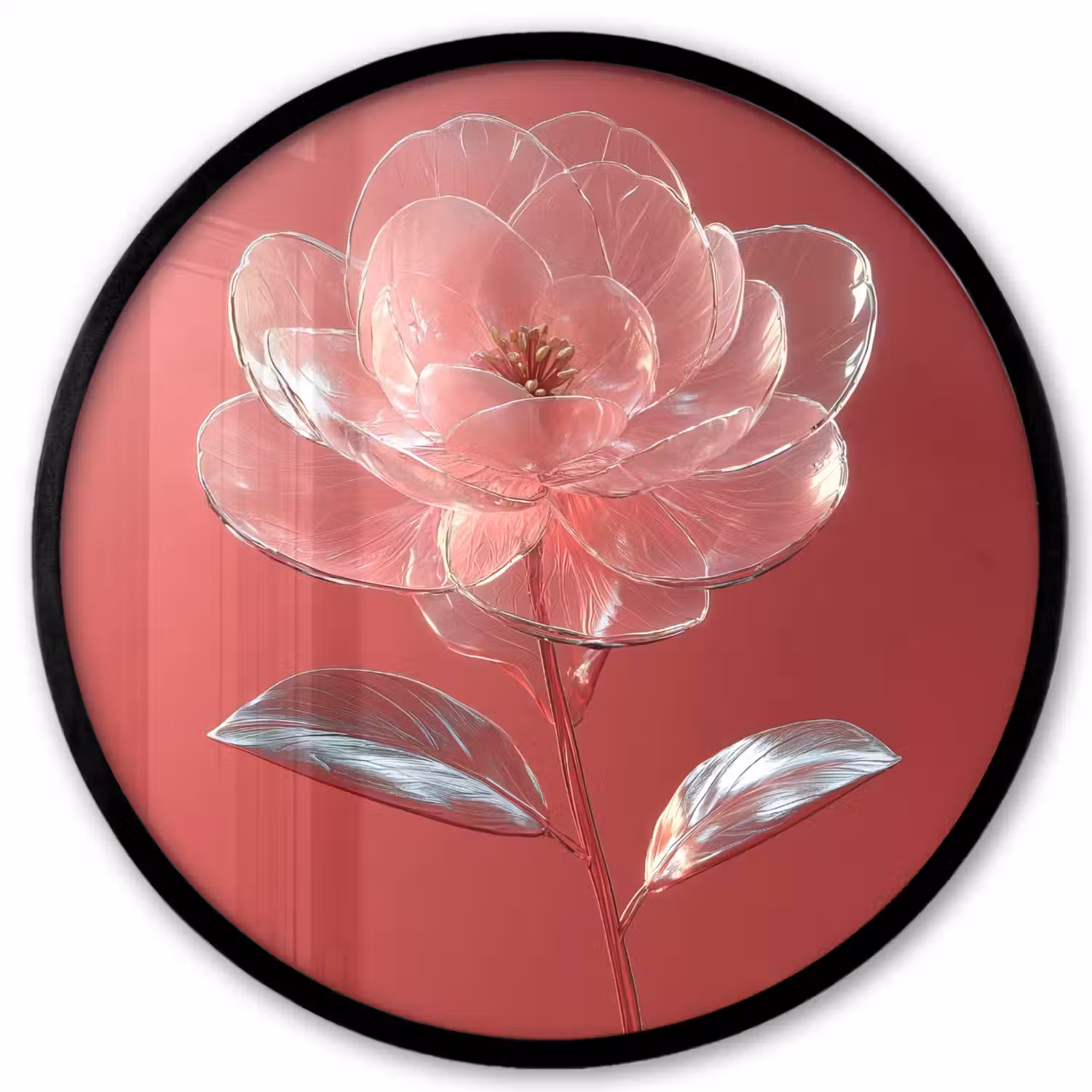 Sierlijk - Bloem - Roze - Glazen Fotolijst rond zonder passe partout klein -3d