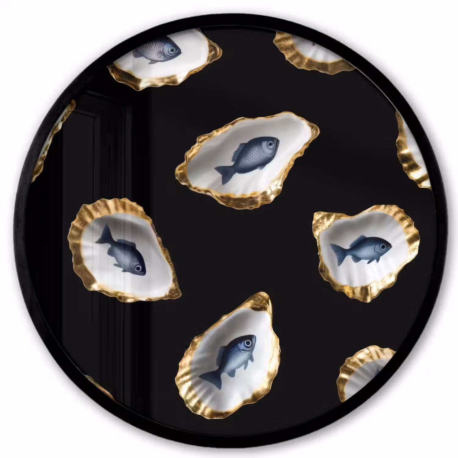 Oesters - Vissen - Blauw - Goud Fotolijst rond zonder passe partout klein -3d