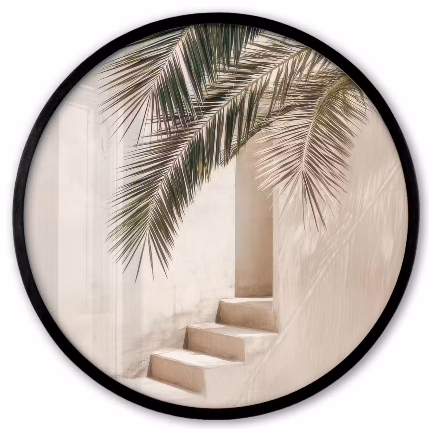 Palmboom - Schaduw - Trap - Beige Fotolijst rond zonder passe partout klein -3d