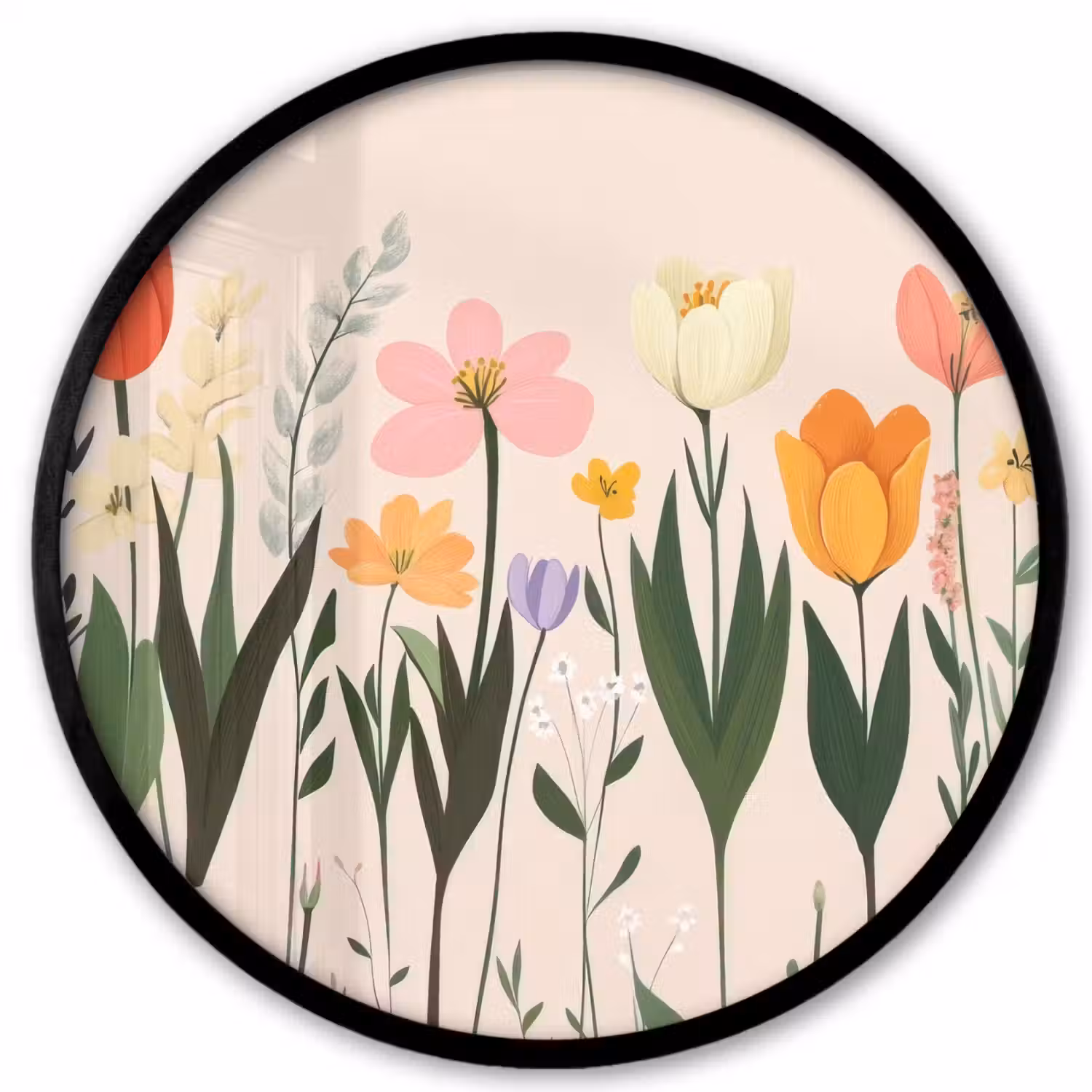 Pasteltinten - Bloemen - Illustratie Fotolijst rond zonder passe partout klein -3d