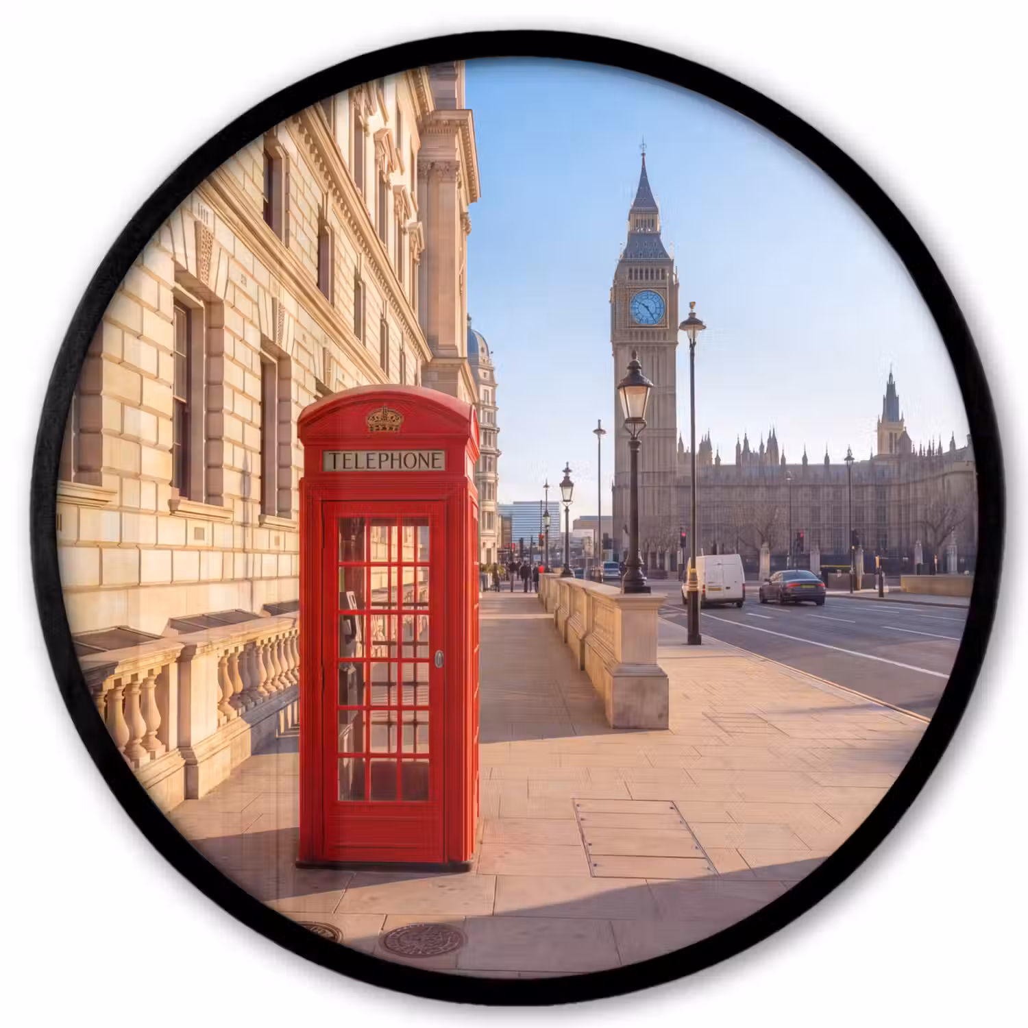 Telefooncel - Rood - Londen - Stad - Architectuur Fotolijst rond zonder passe partout klein -3d