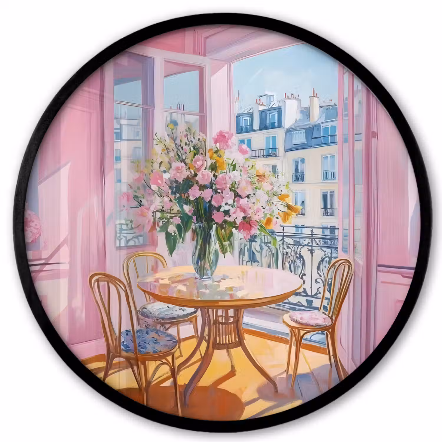 Pink - City - Bloemen Fotolijst rond zonder passe partout klein -3d
