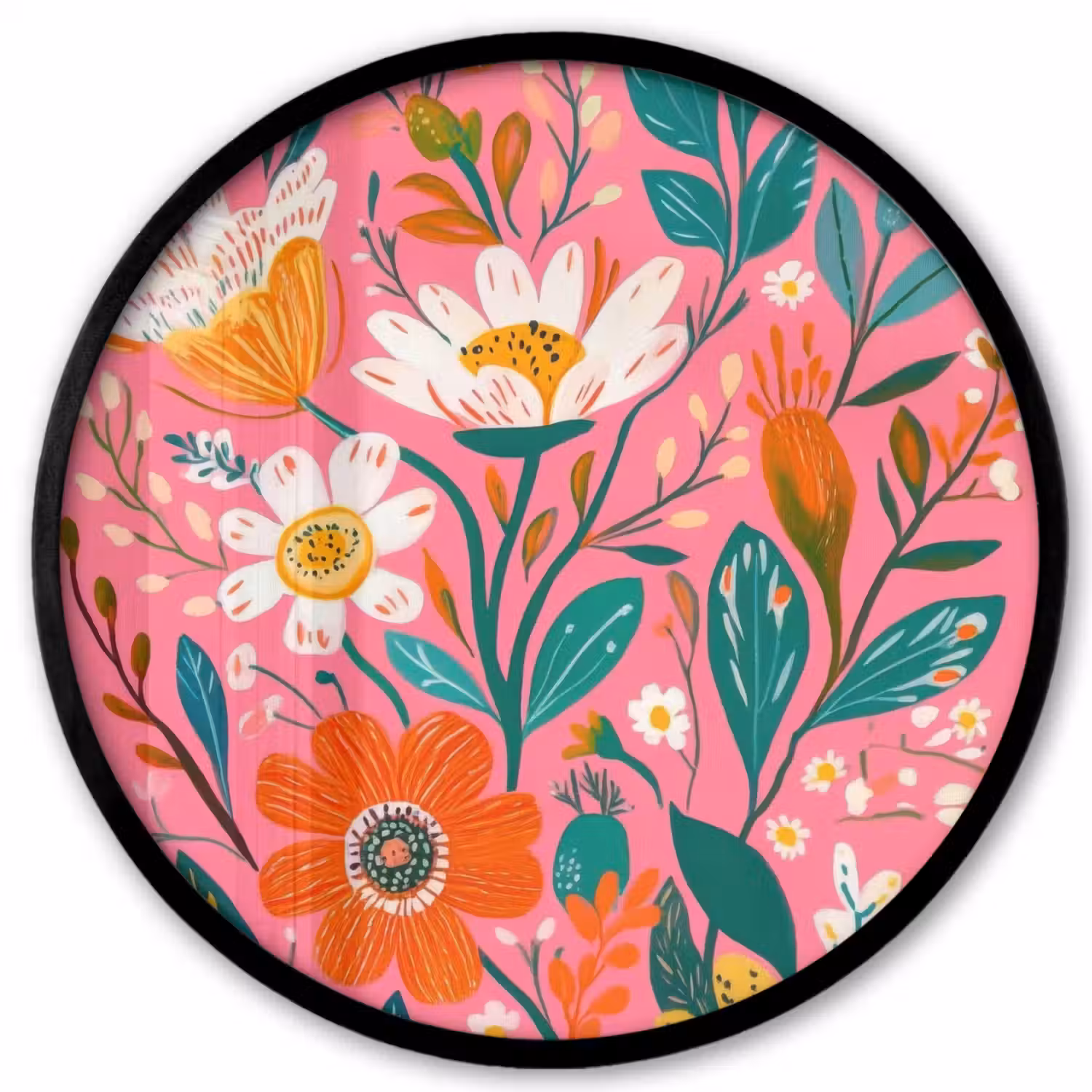 Roze - Bloemen - Wit - Oranje Fotolijst rond zonder passe partout klein -3d