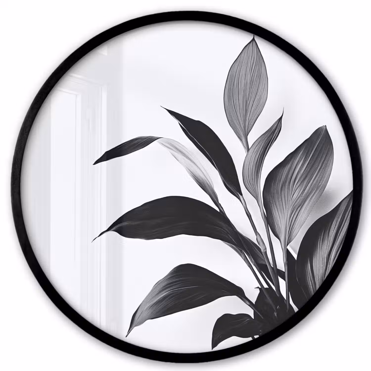 Plant - Bladeren - Minimalistisch - Zwart Fotolijst rond zonder passe partout klein -3d