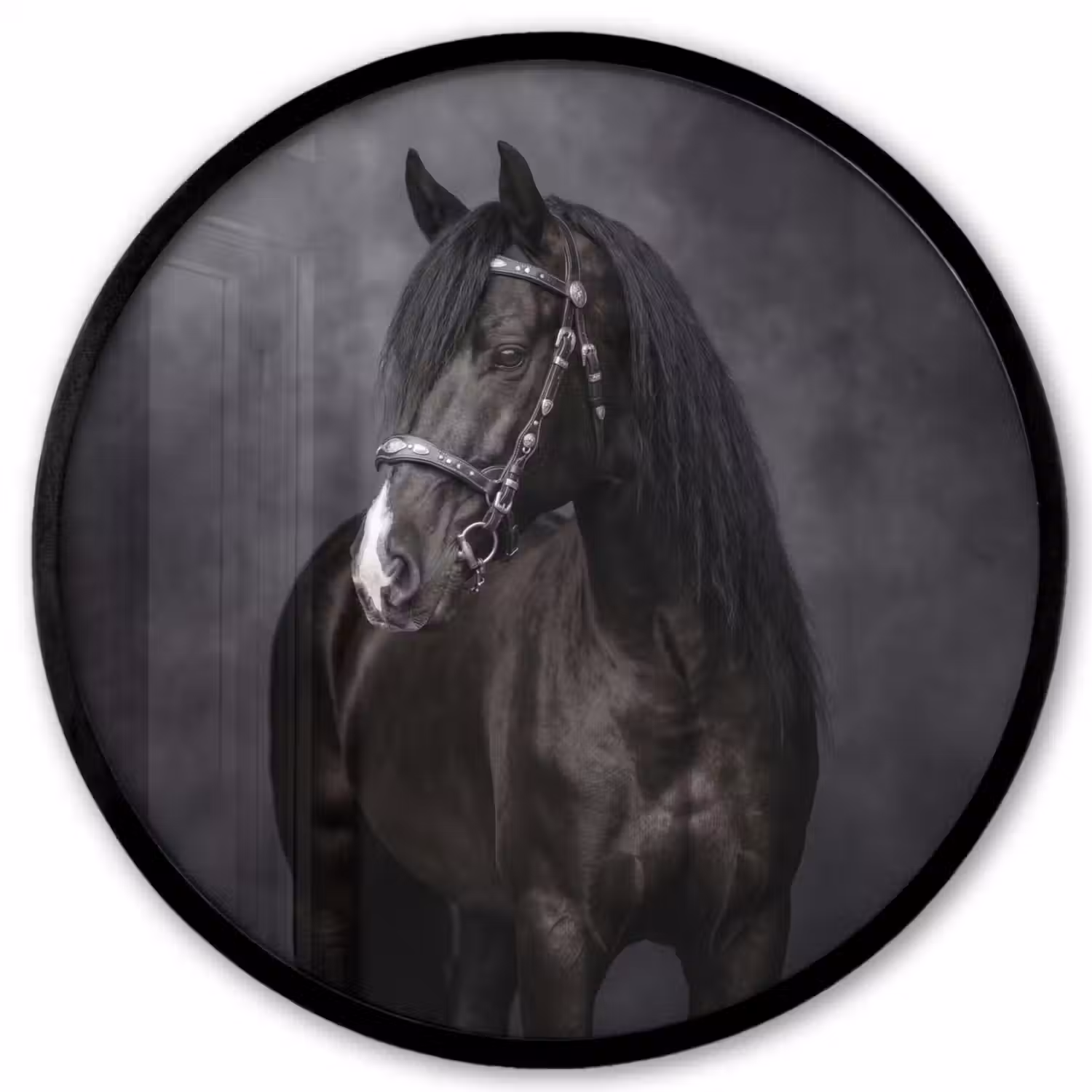 Portret - Paard - Zwart Fotolijst rond zonder passe partout klein -3d