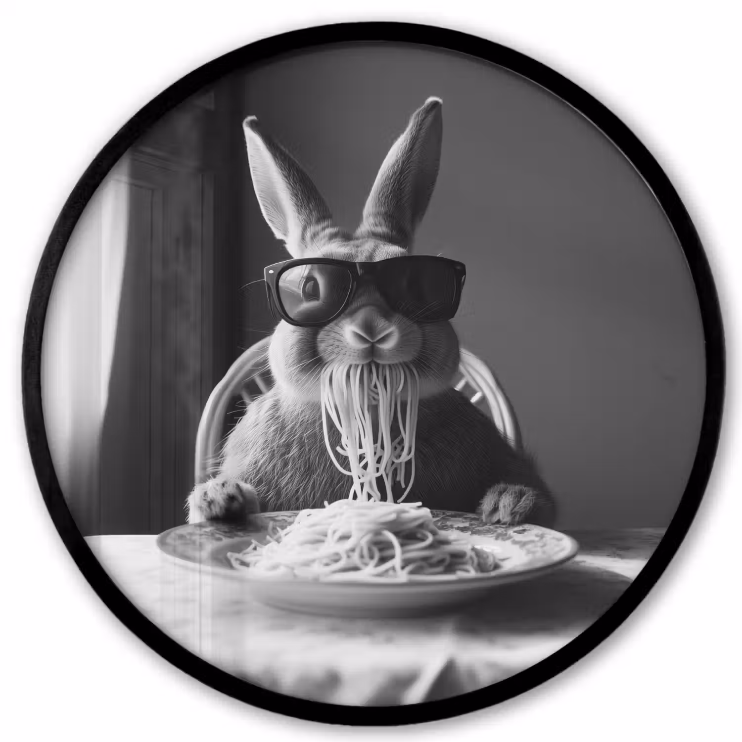 Konijn - Bunny - Zonnebril - Tafelkleed - Pasta - Schattig Fotolijst rond zonder passe partout klein -3d