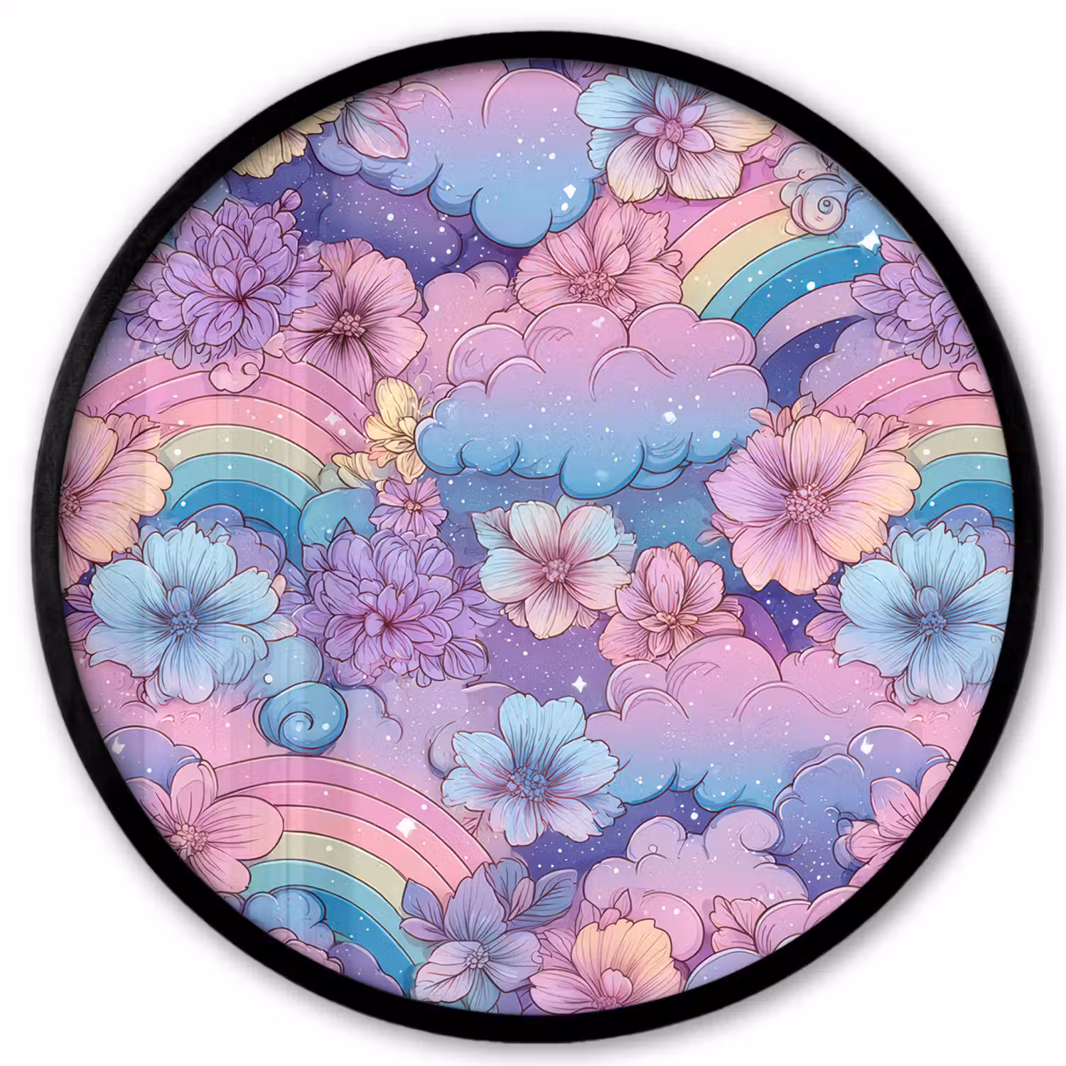 Regenbogen - Bloemen - Kleurrijk - Wolken Fotolijst rond zonder passe partout klein -3d