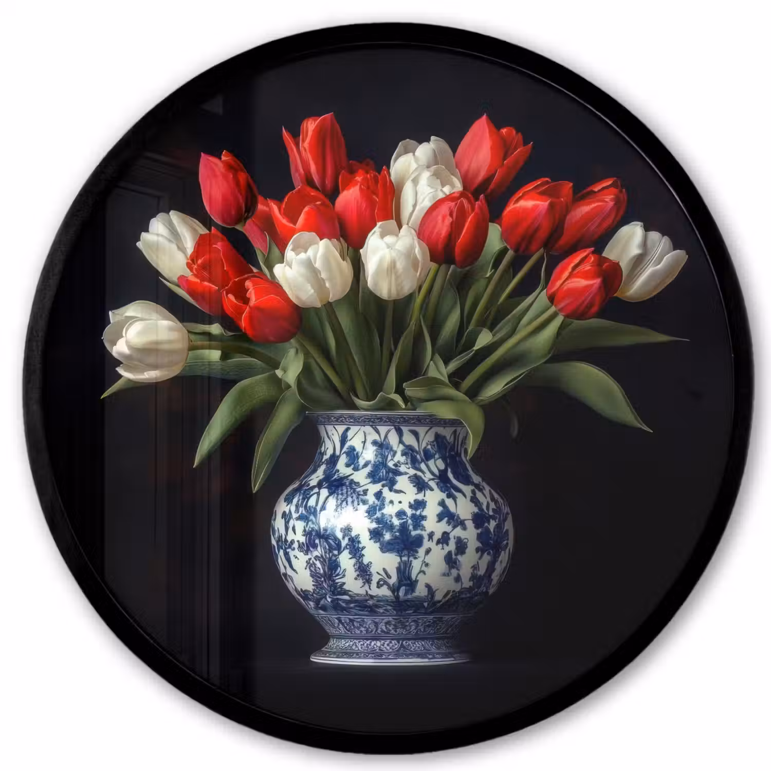 Rode - Bloemen - Tulpen - Vaas Fotolijst rond zonder passe partout klein -3d