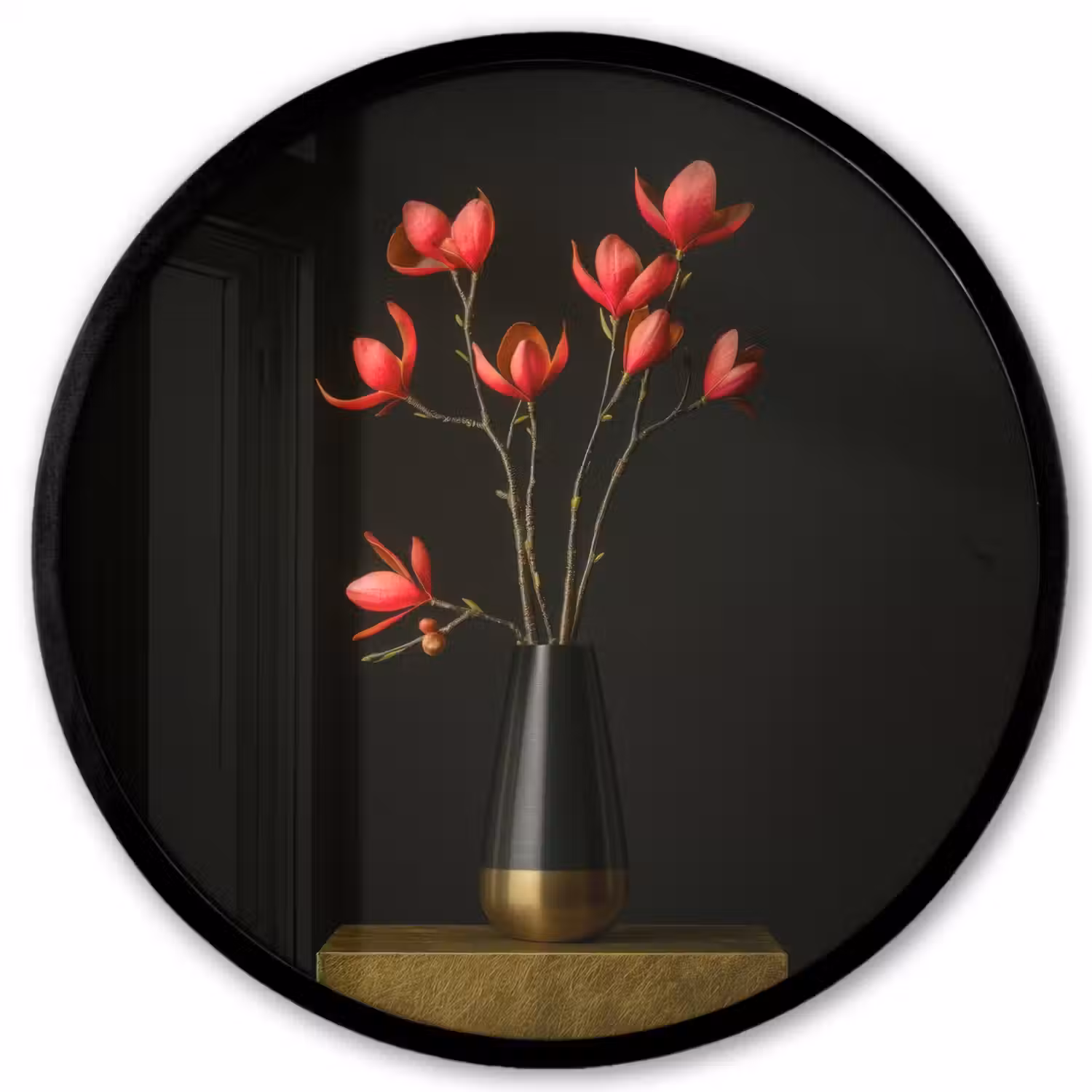 Rode - Bloemen - Vaas Fotolijst rond zonder passe partout klein -3d