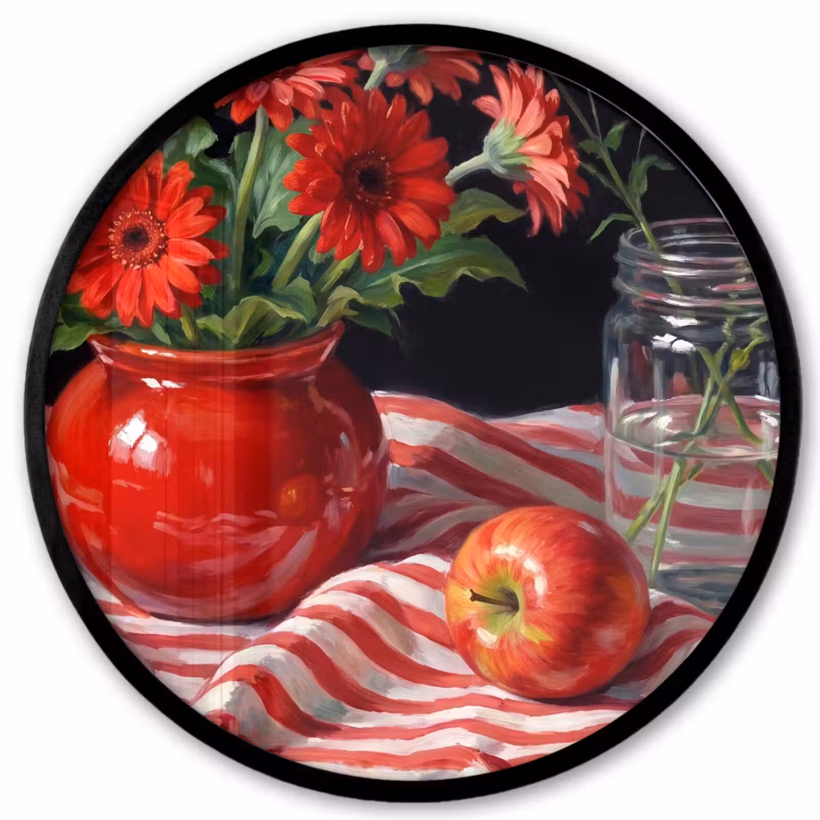 Photo Frame Round - Red Flowers - Vase - Rode bloemen - Vaas Fotolijst rond zonder passe partout klein