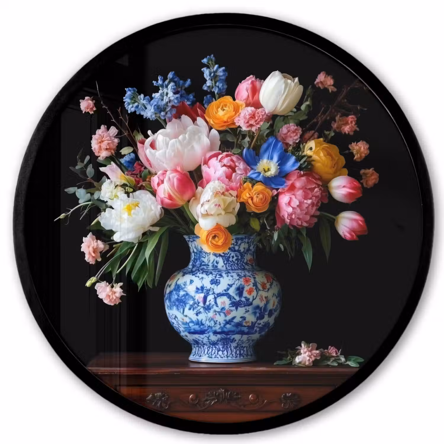 Rozen - Bloemen - Vaas - Boeket Fotolijst rond zonder passe partout klein -3d