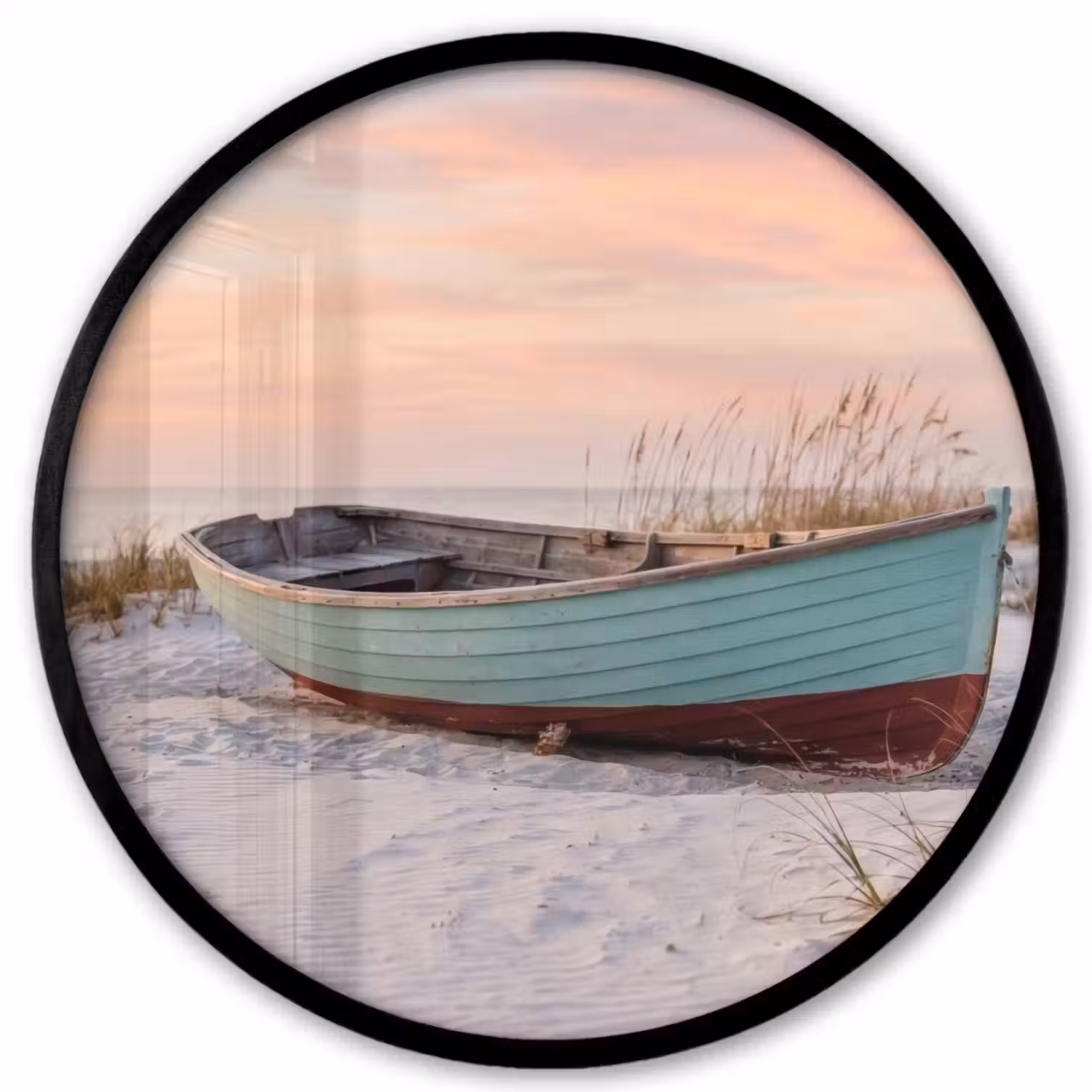Rustiek - Roeiboot - Zandstrand Fotolijst rond zonder passe partout klein -3d
