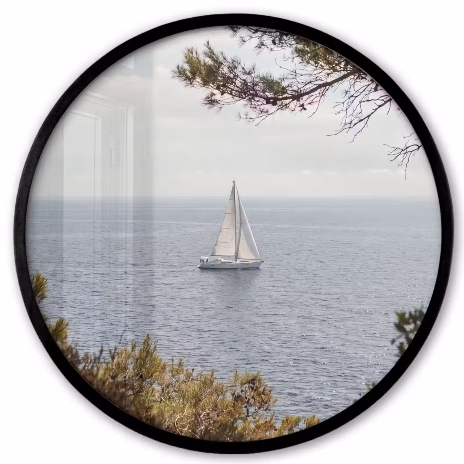 Photo Frame Round - Sailboat - trees - water - Zeilboot - bomen - water Fotolijst rond zonder passe partout klein